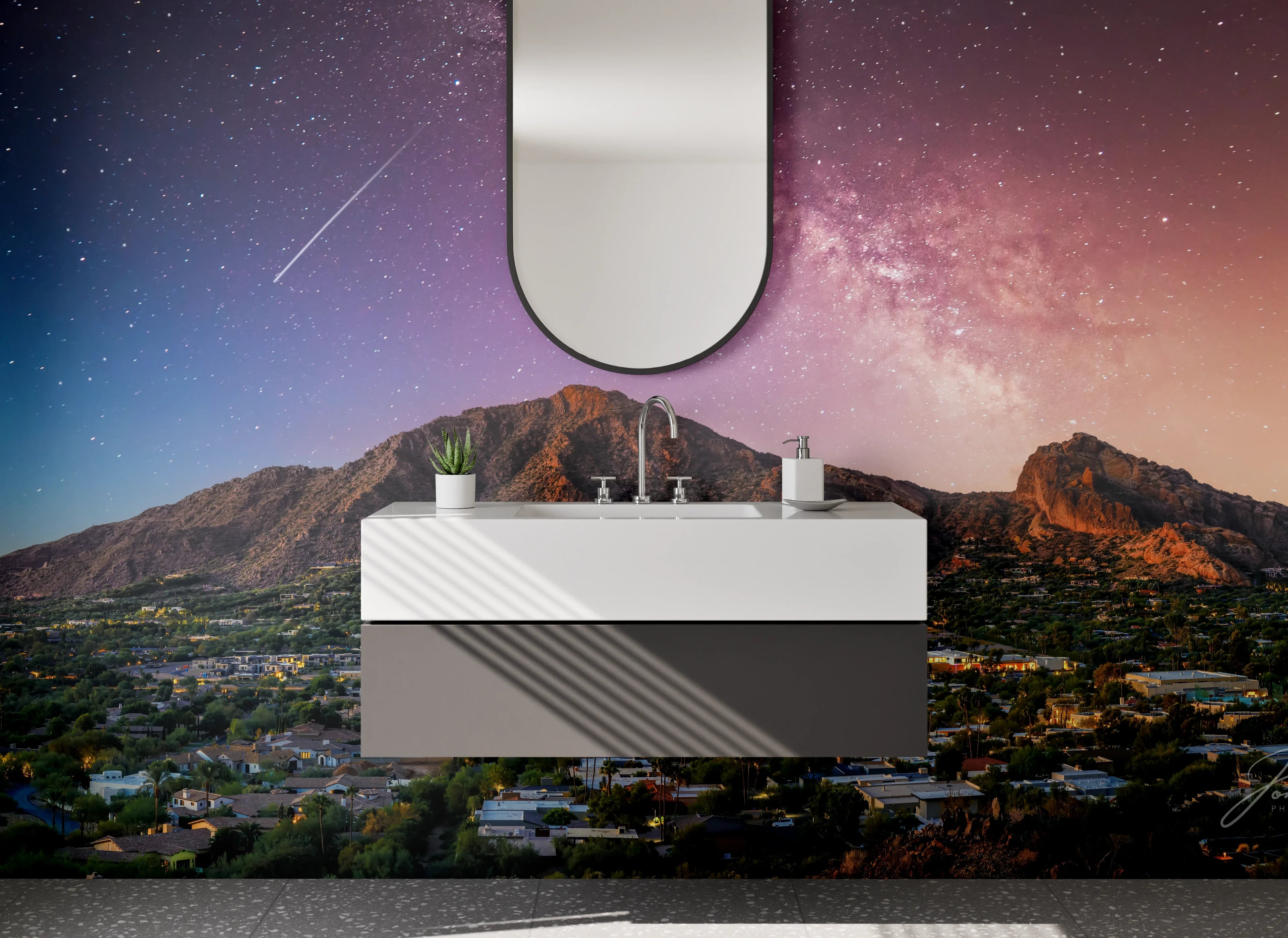 Waschbecken-Rückwand - Nachtgrau über Bergen