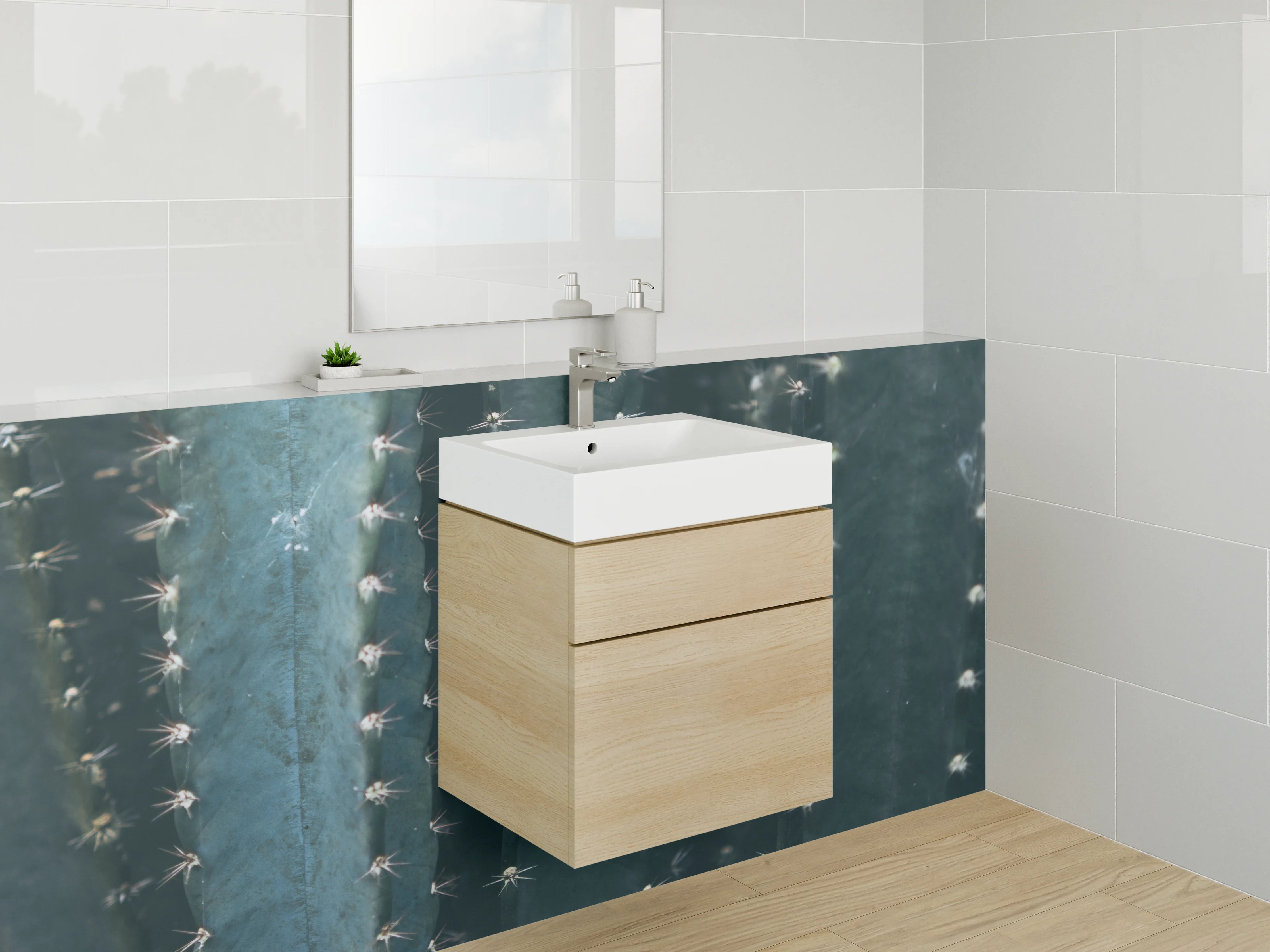 Waschbecken-Rückwand - Nahaufnahme Kaktus Struktur Wandbild