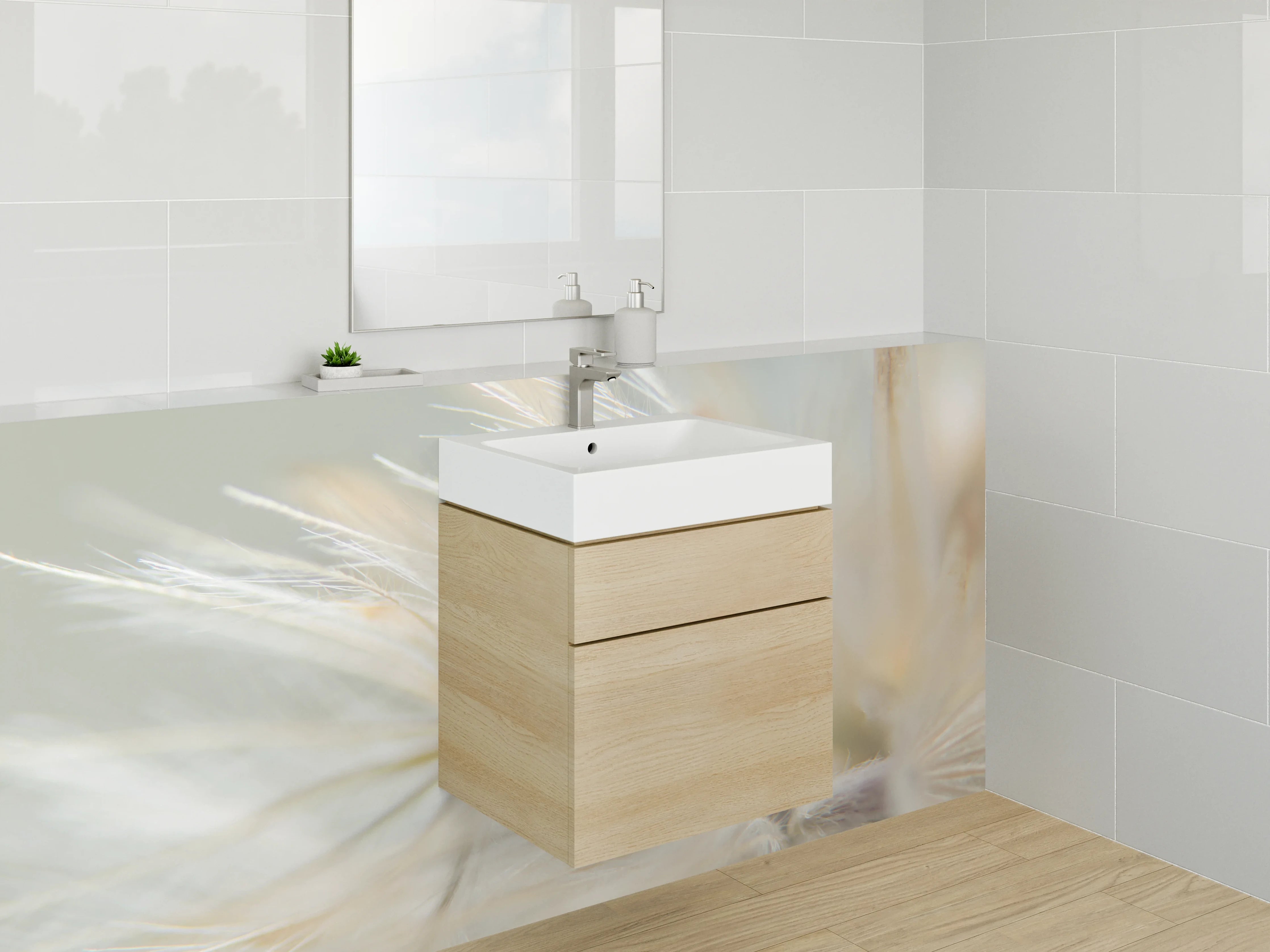 Waschbecken-Rückwand - Nahaufnahme Pusteblume Weiß und Beige