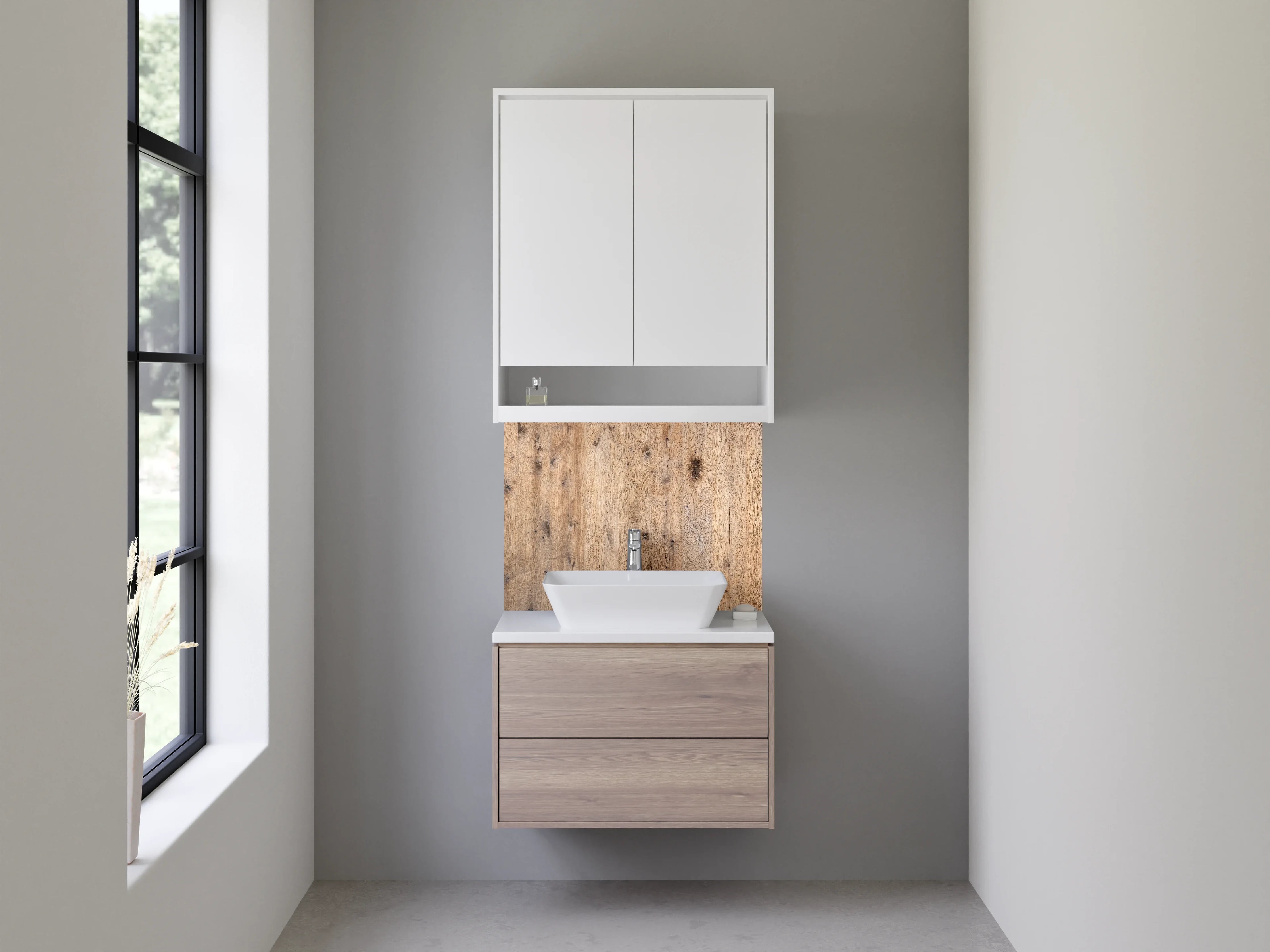 Waschbecken-Rückwand - Natürliche Holzmaserung in warmem Beige-Ton