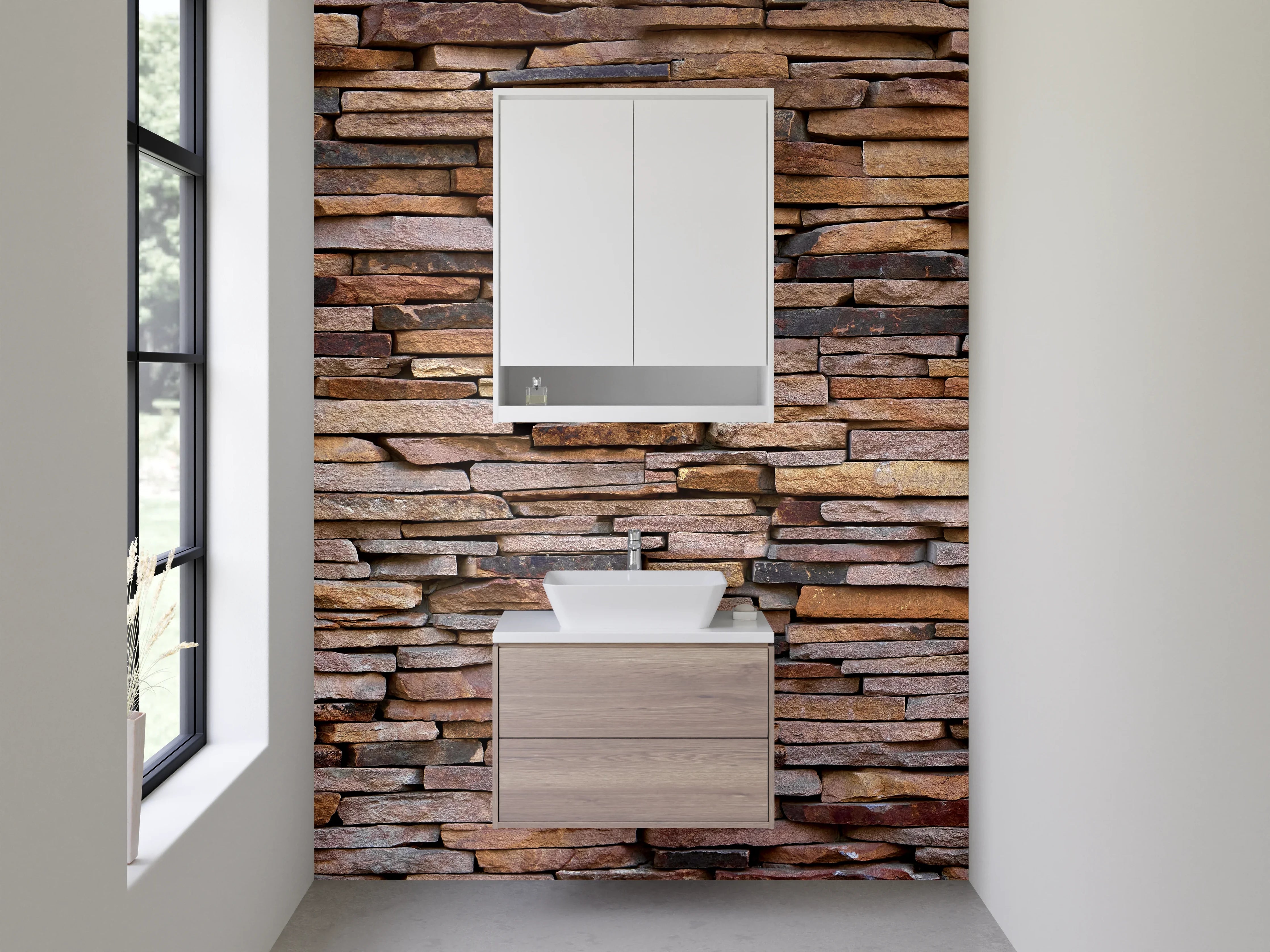 Waschbecken-Rückwand - Natürliche Steinwand Optik Braun