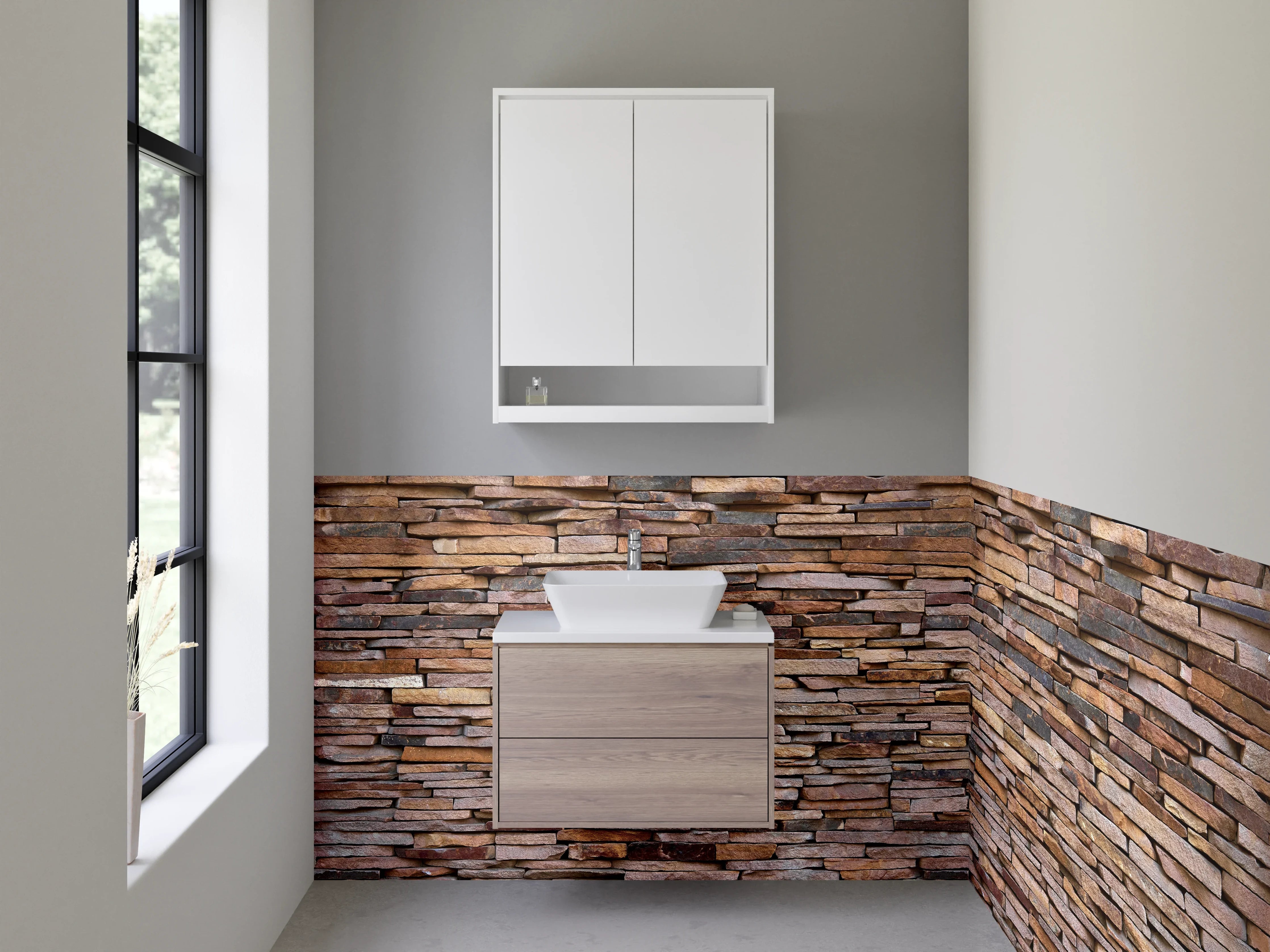 Waschbecken-Rückwand - Natürliche Steinwand Optik Braun