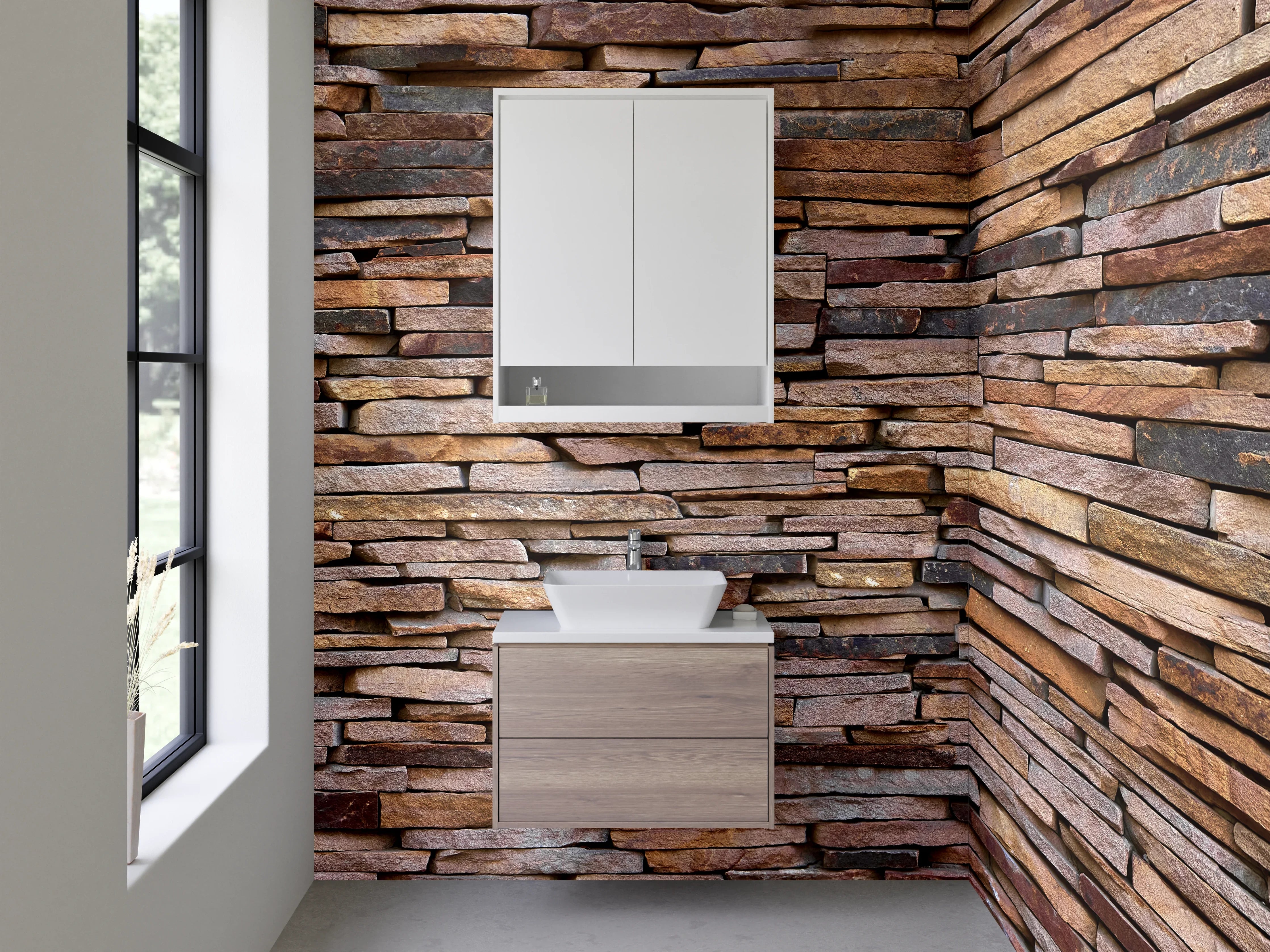 Waschbecken-Rückwand - Natürliche Steinwand Optik Braun