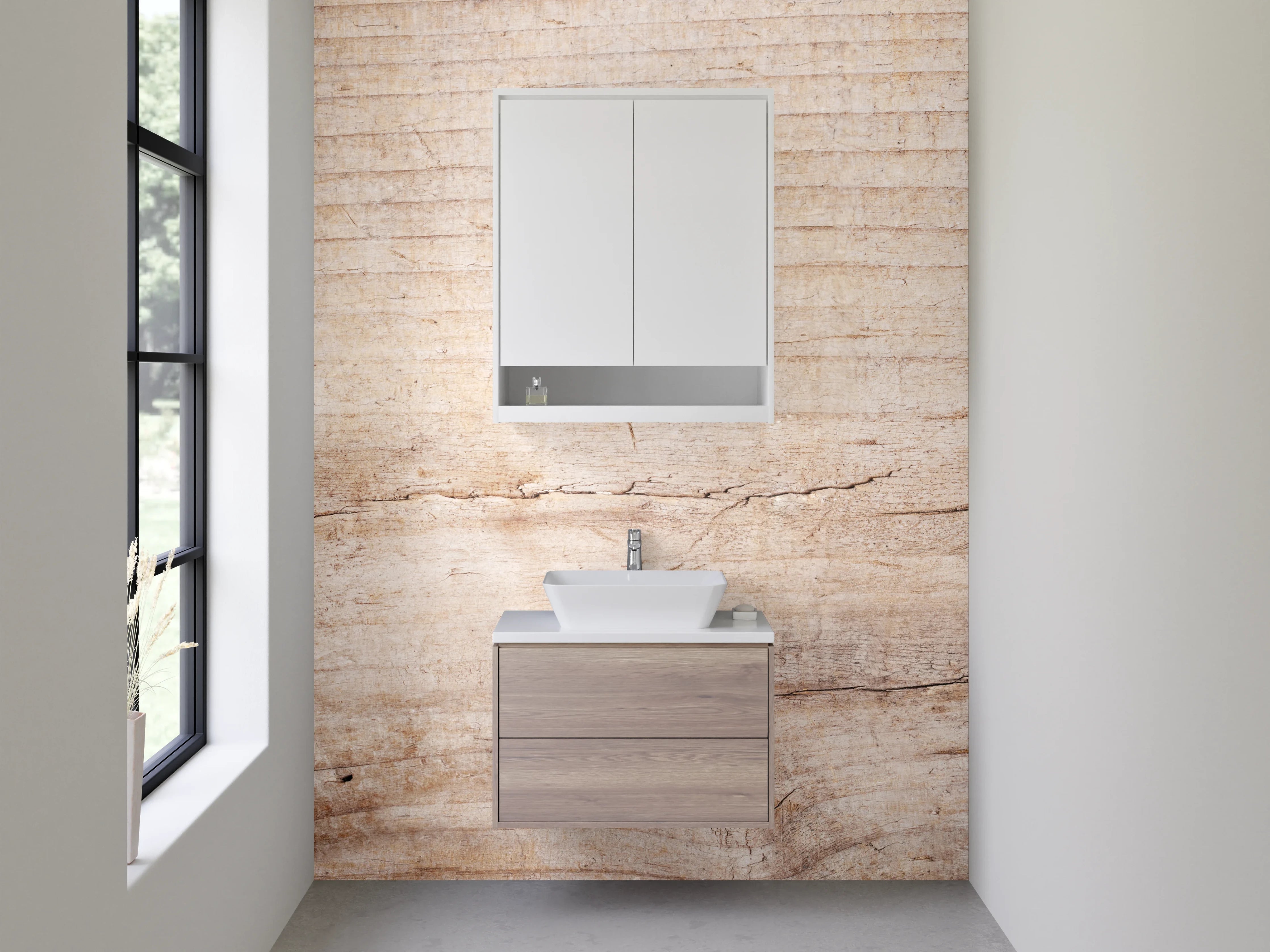 Waschbecken-Rückwand - Natürliches Holz mit Grauschimmer