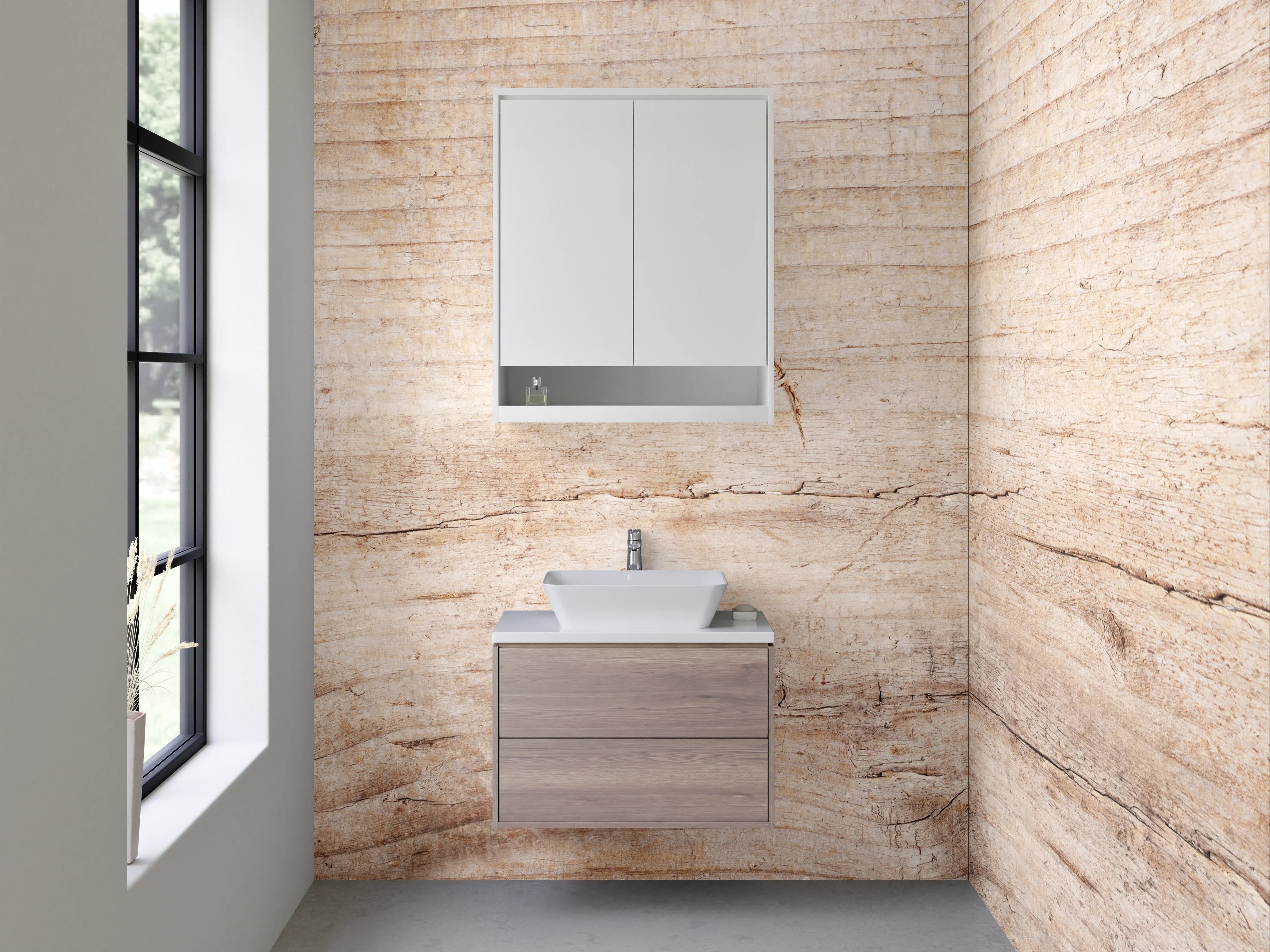 Waschbecken-Rückwand - Natürliches Holz mit Grauschimmer