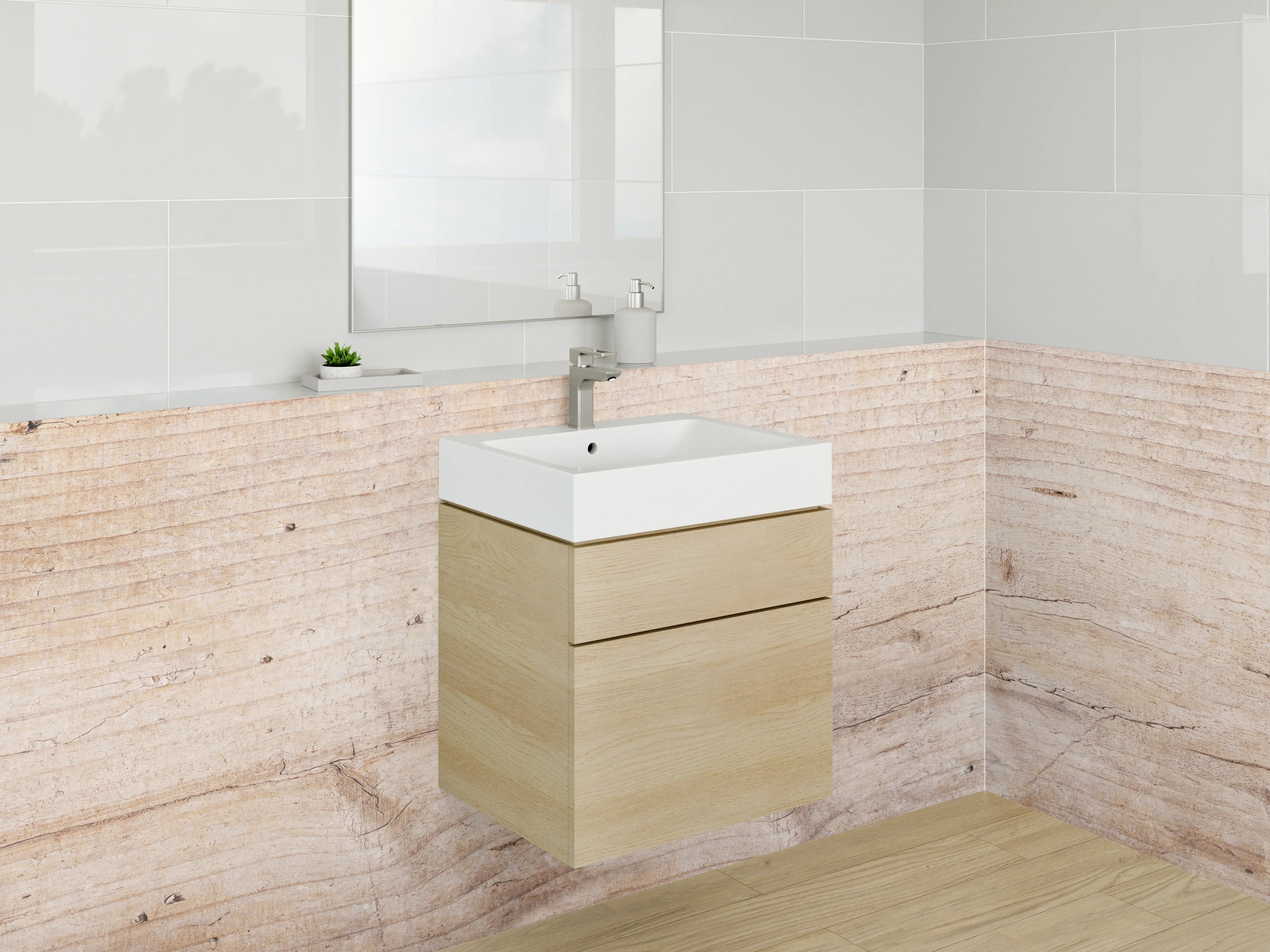 Waschbecken-Rückwand - Natürliches Holz mit Grauschimmer