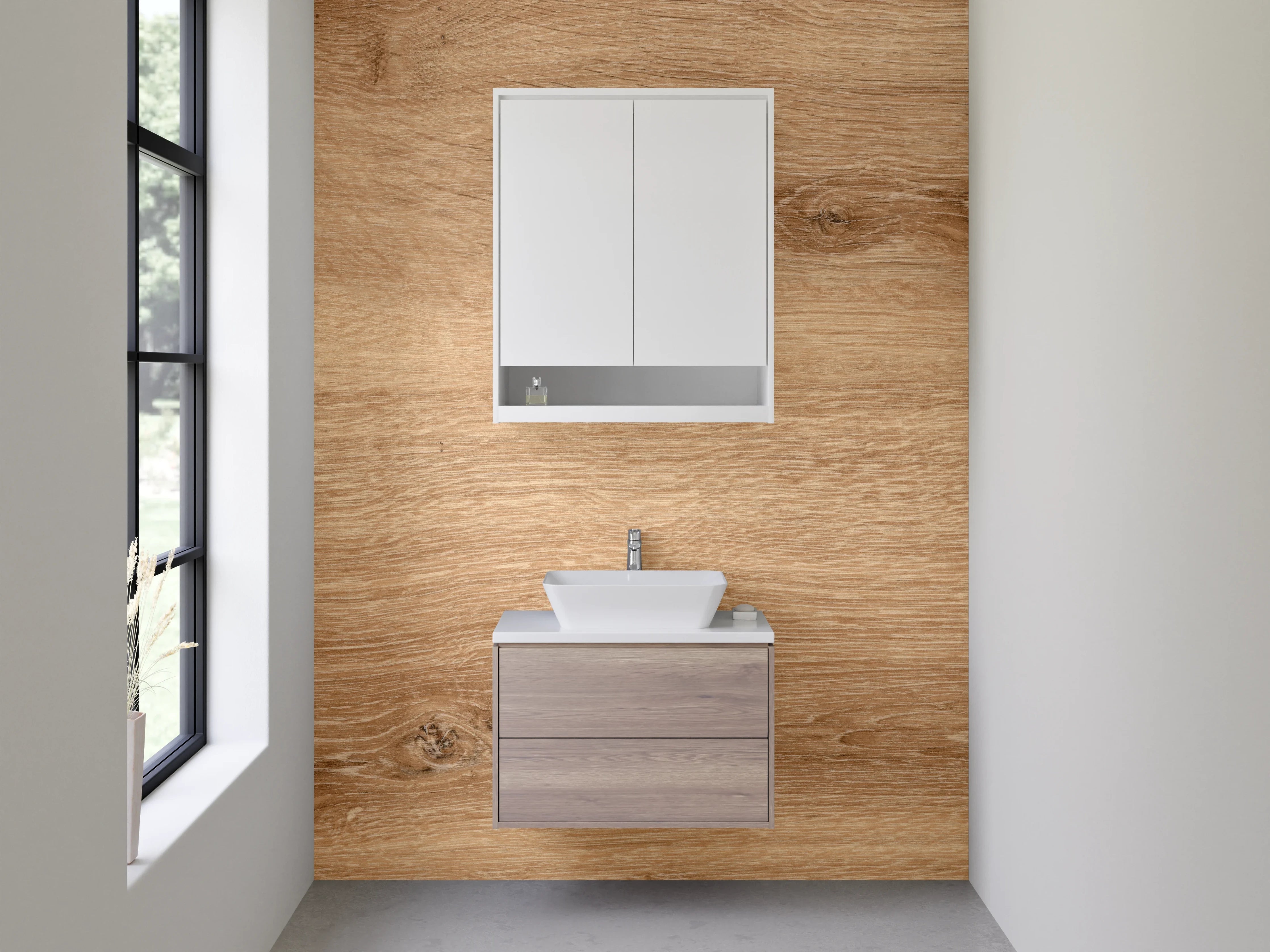 Waschbecken-Rückwand - Natürliches Holzdekor Eiche – Modern