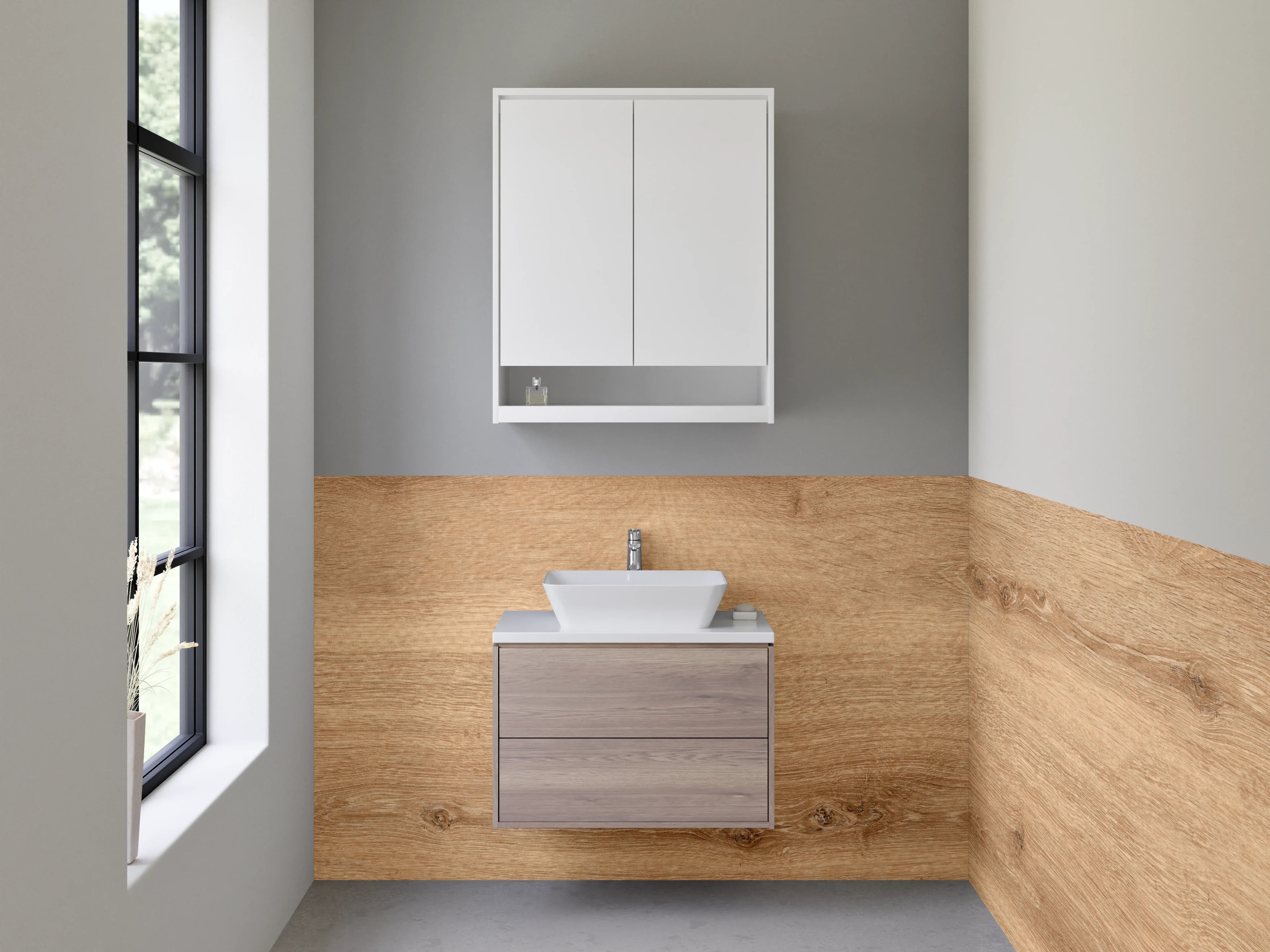 Waschbecken-Rückwand - Natürliches Holzdekor Eiche – Modern