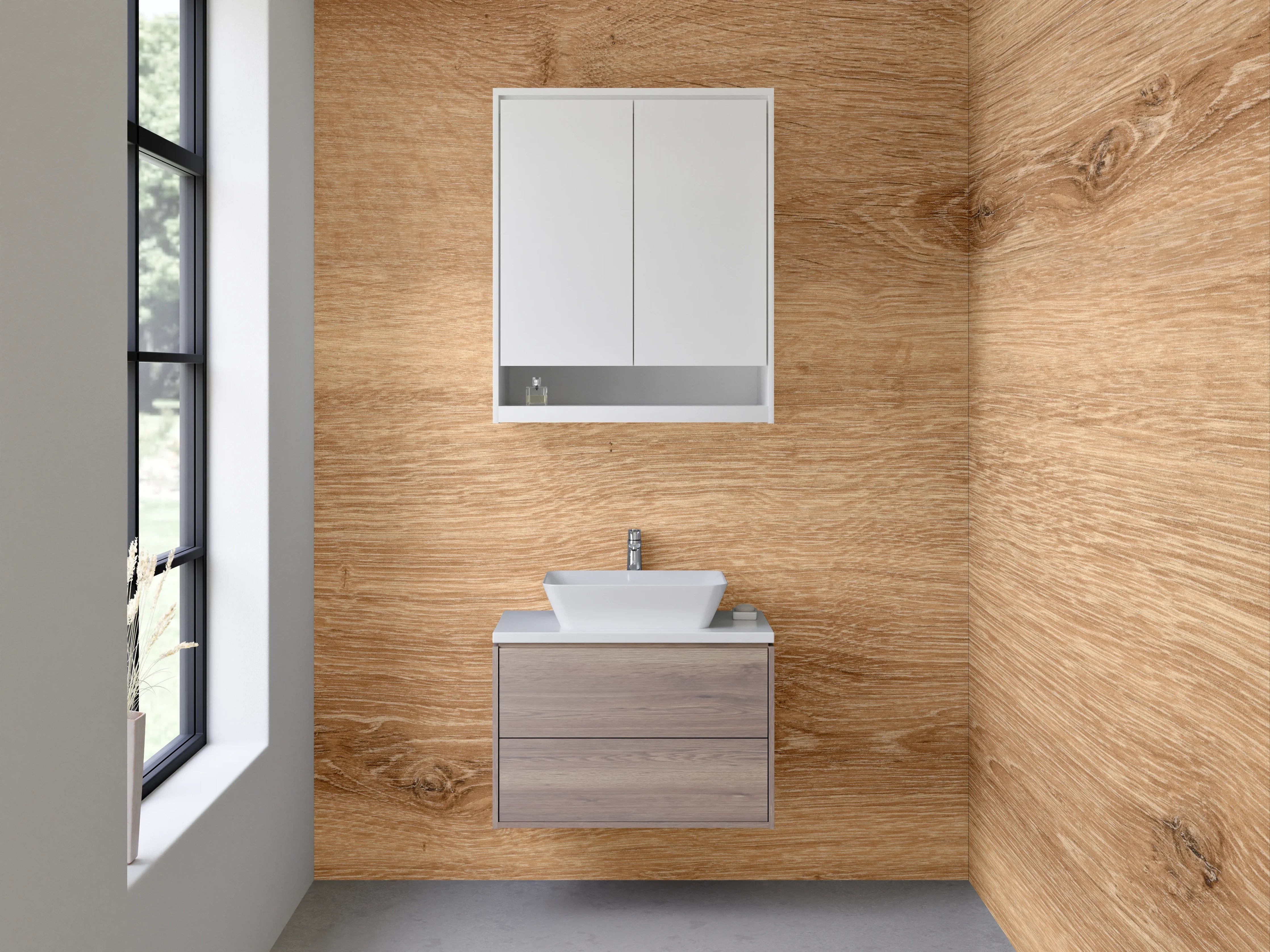 Waschbecken-Rückwand - Natürliches Holzdekor Eiche – Modern