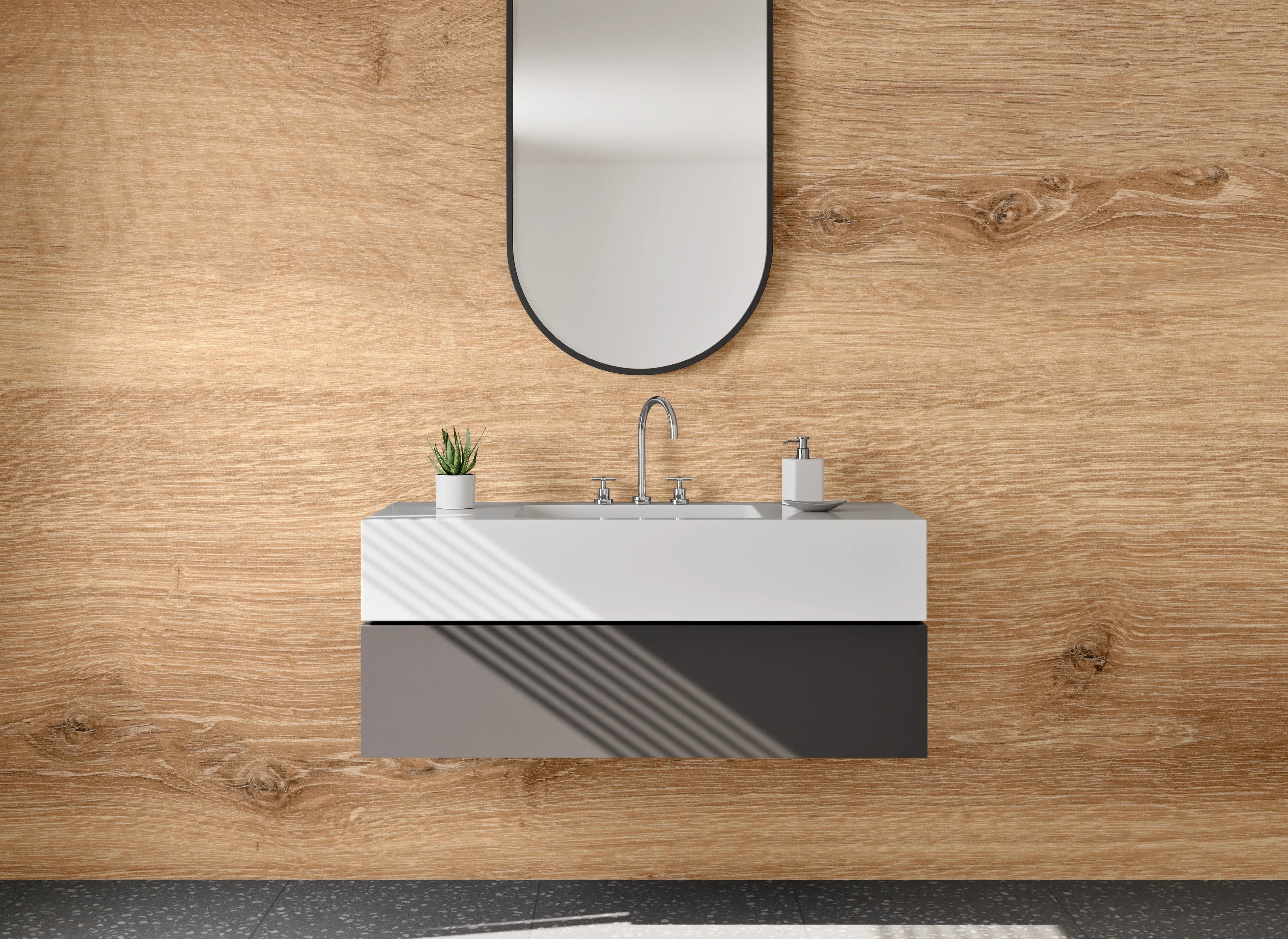 Waschbecken-Rückwand - Natürliches Holzdekor Eiche – Modern