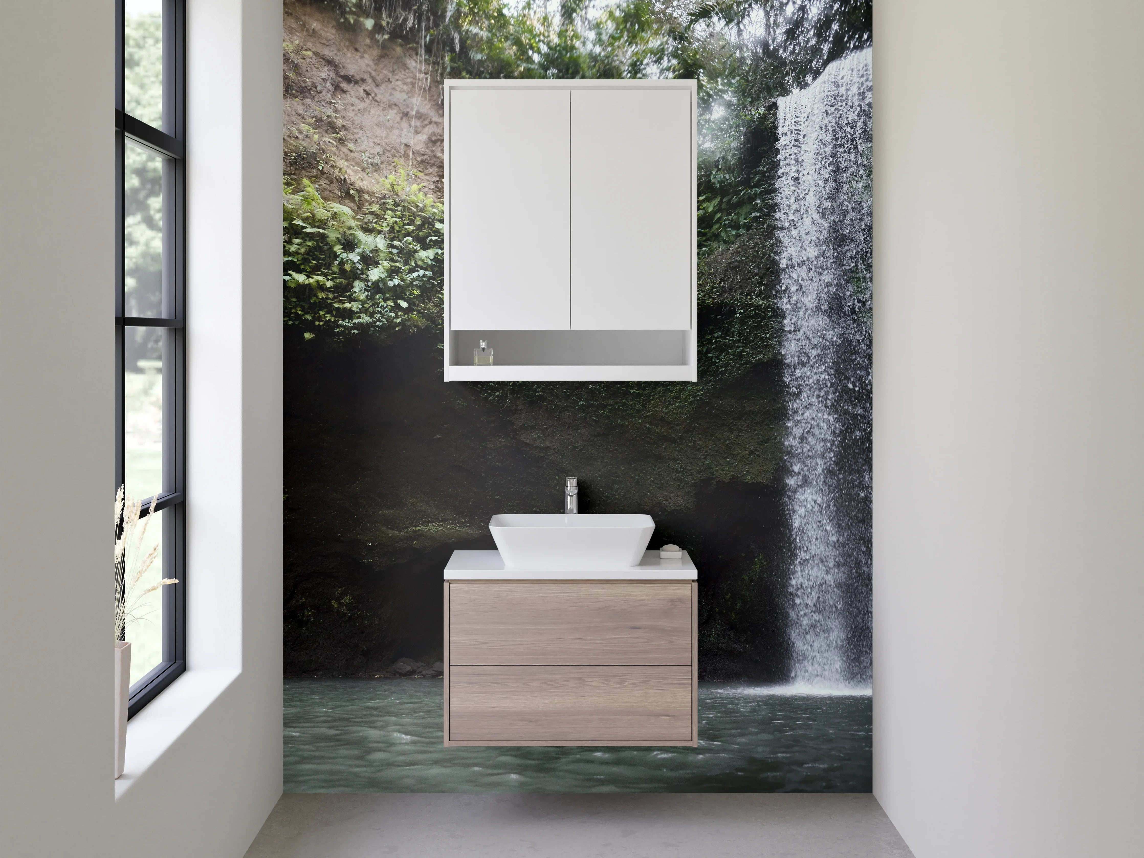 Waschbecken-Rückwand - Natur Wasserfall Dschungel Wandbild
