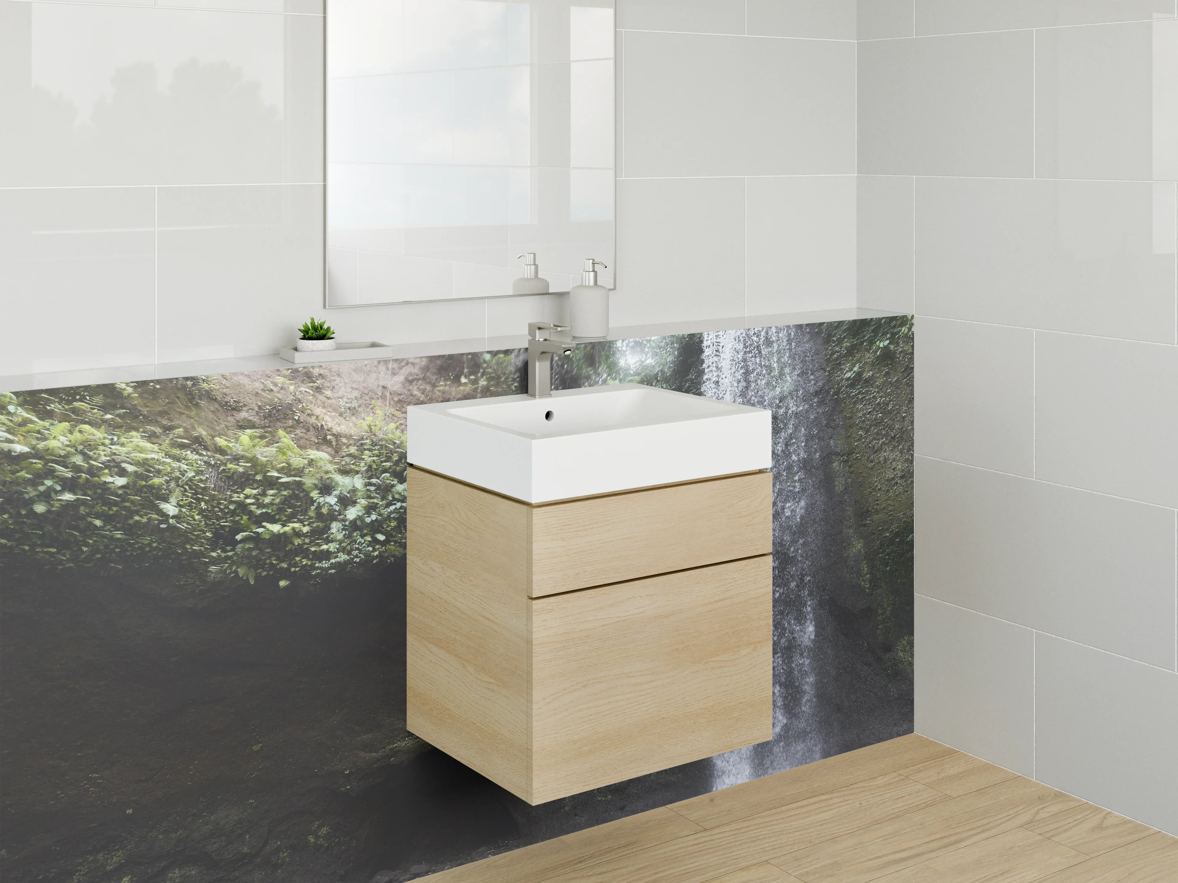 Waschbecken-Rückwand - Natur Wasserfall Dschungel Wandbild