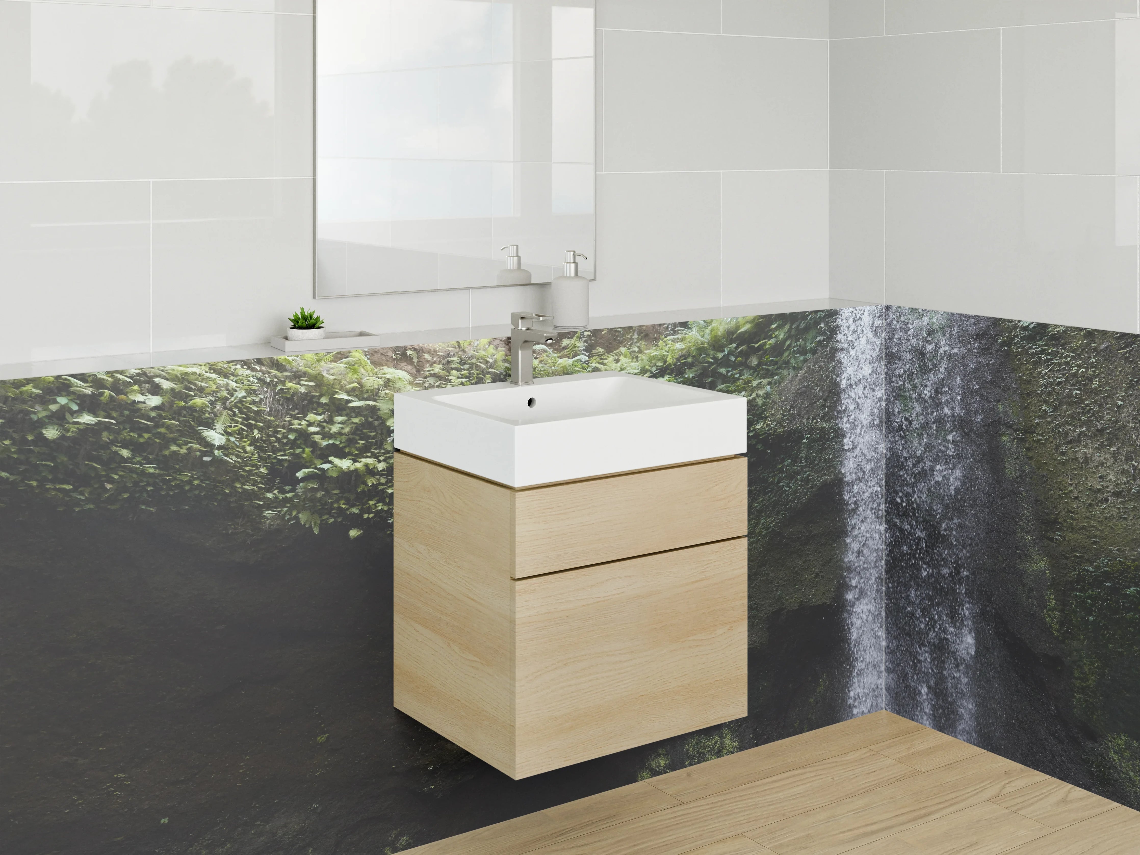 Waschbecken-Rückwand - Natur Wasserfall Dschungel Wandbild