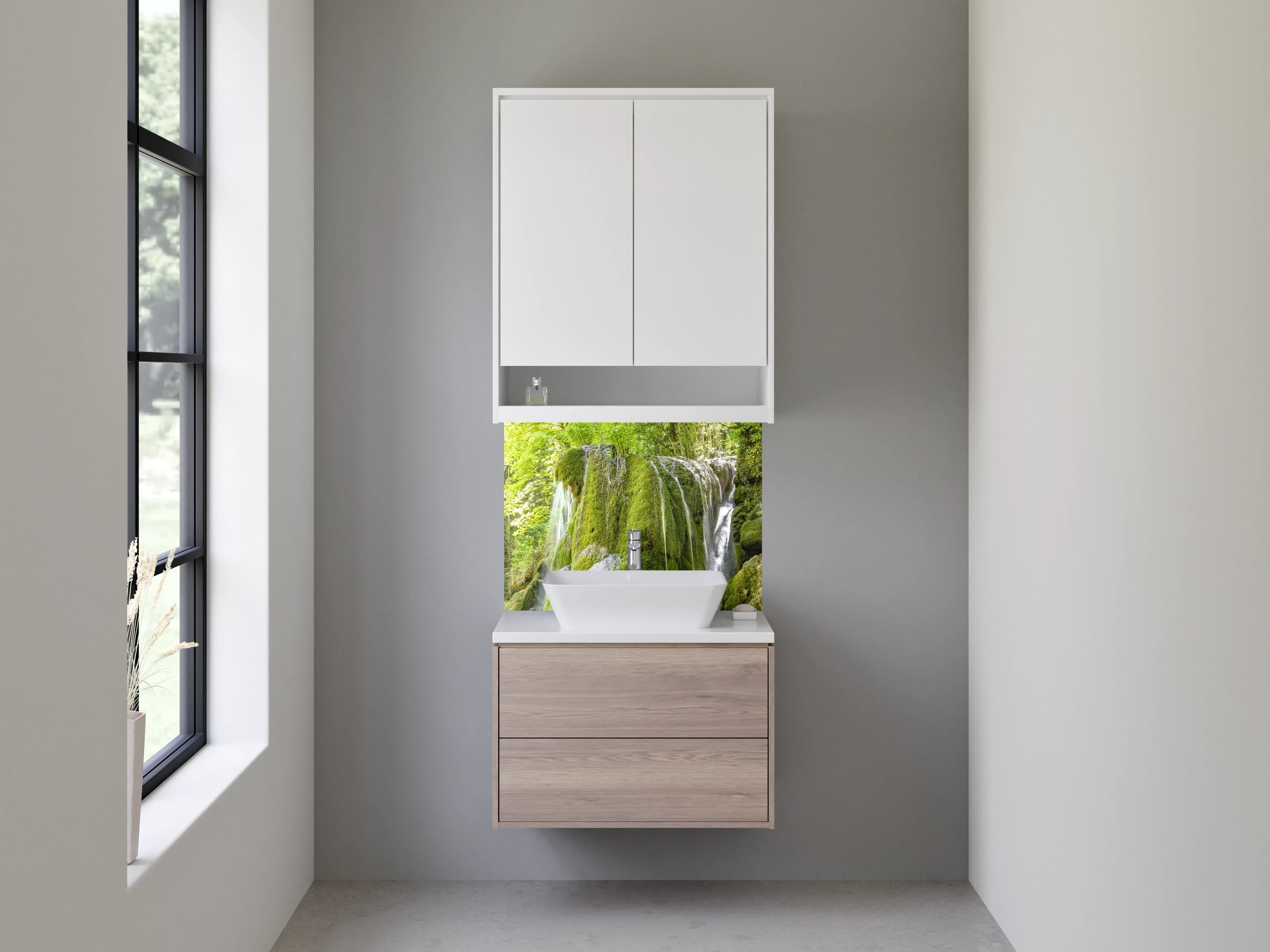 Waschbecken-Rückwand - Natur Wasserfall Grün Moos