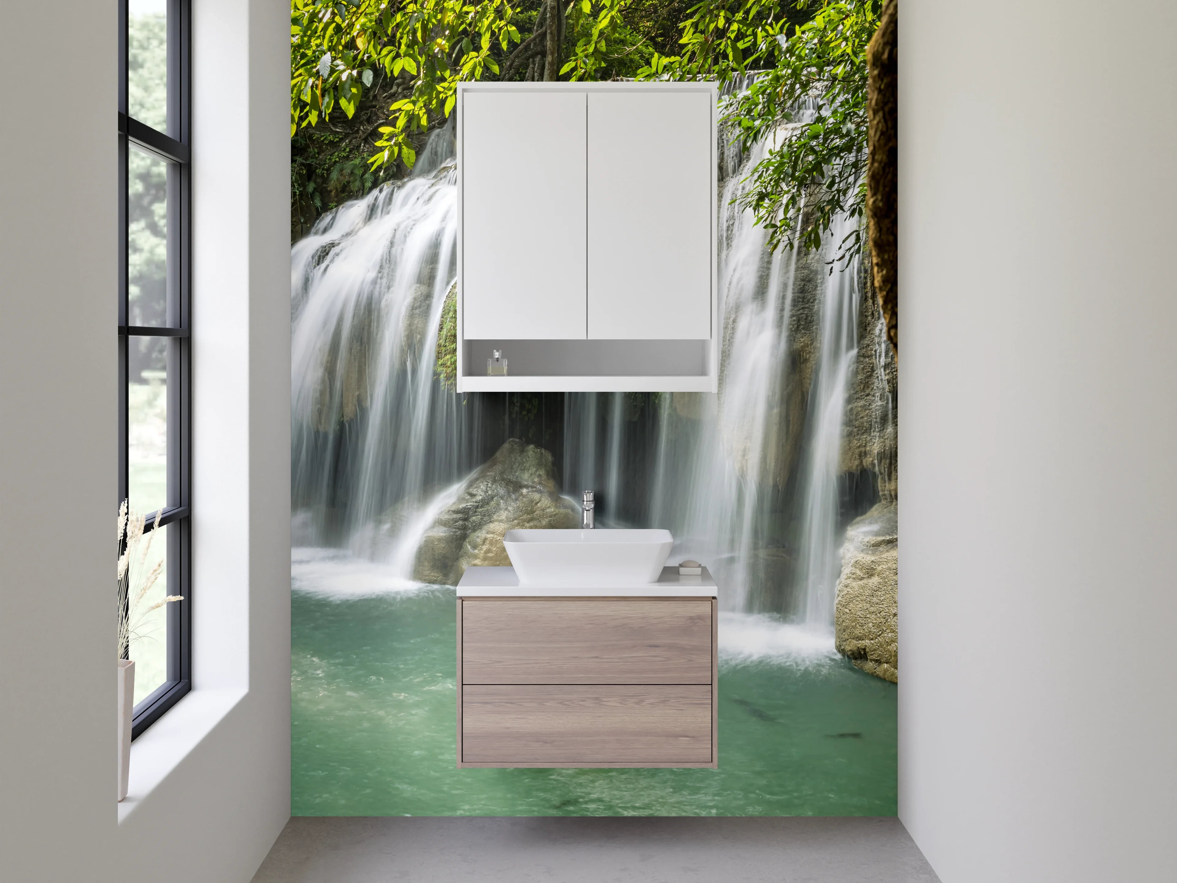 Waschbecken-Rückwand - Natur Wasserfall im Dschungel