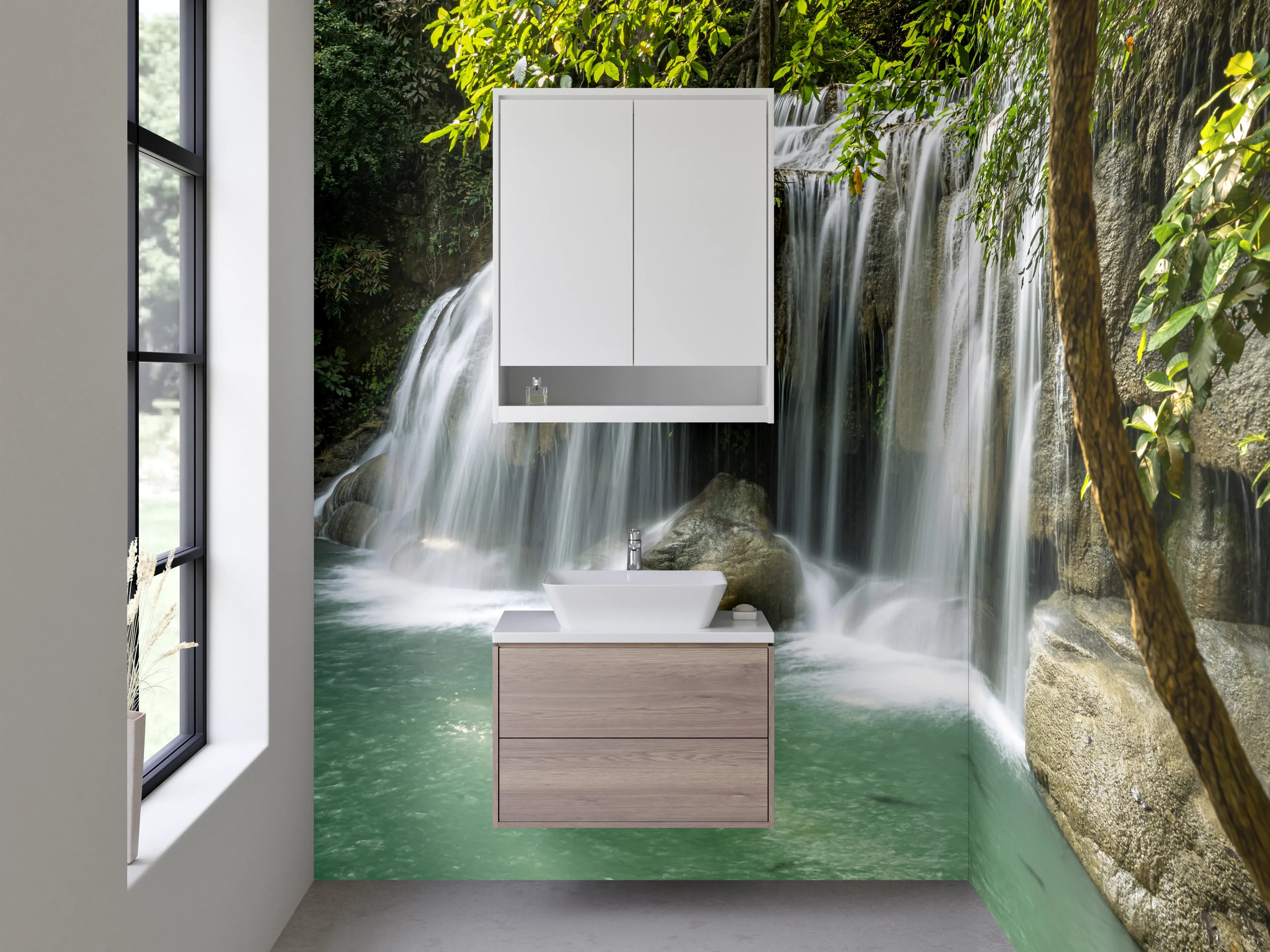 Waschbecken-Rückwand - Natur Wasserfall im Dschungel
