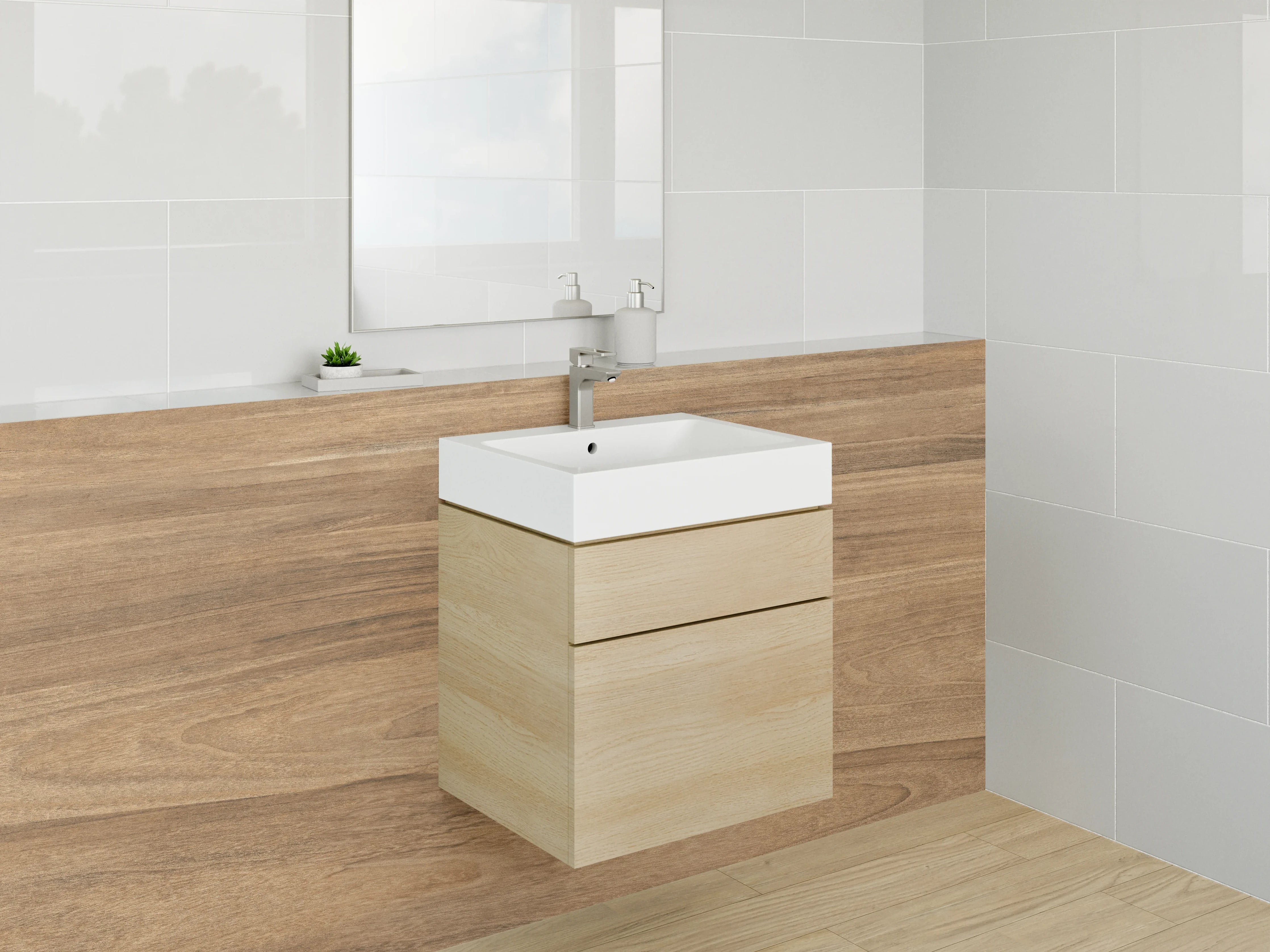Waschbecken-Rückwand - Naturholzoptik in warmem Braun