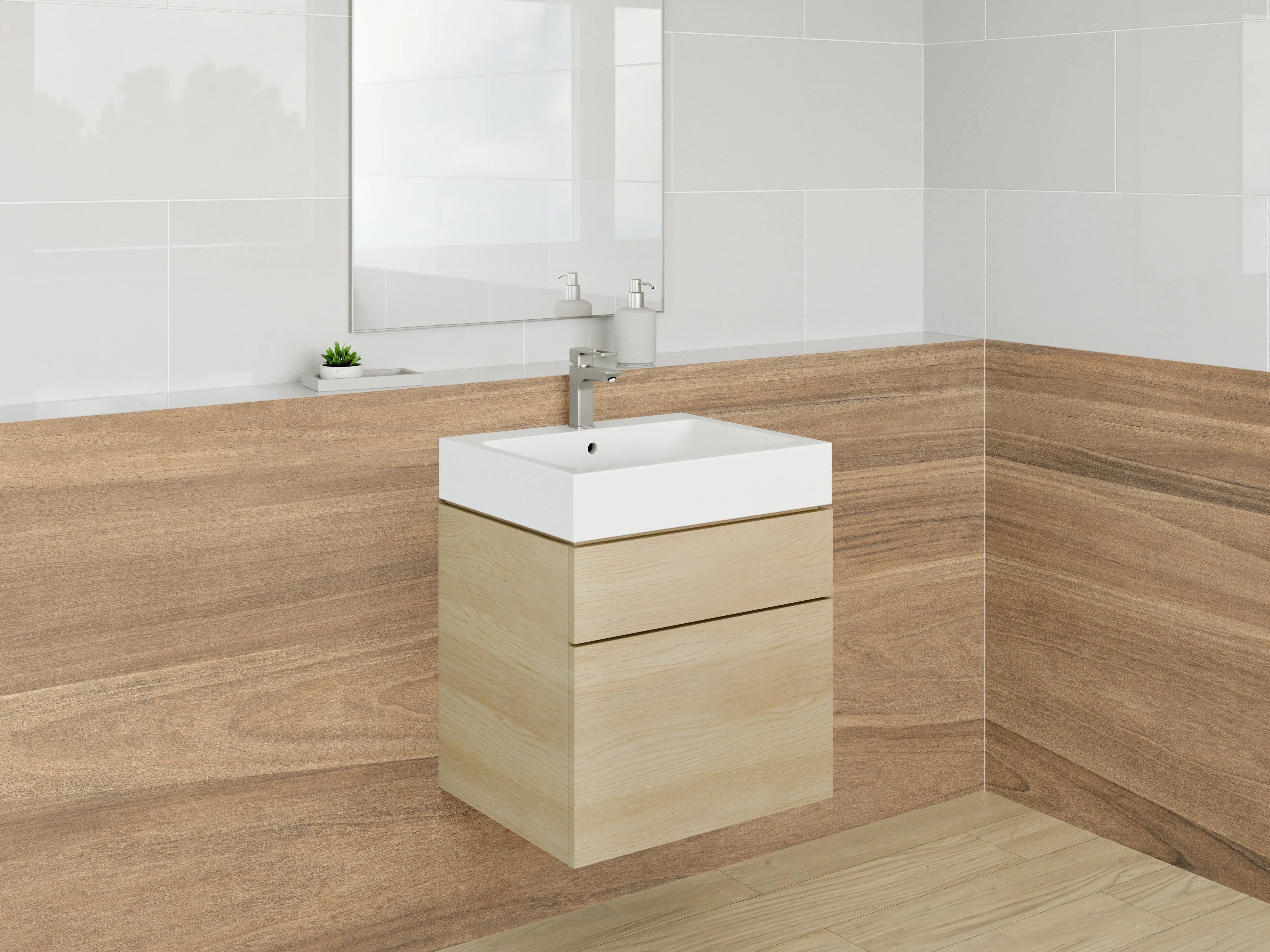 Waschbecken-Rückwand - Naturholzoptik in warmem Braun