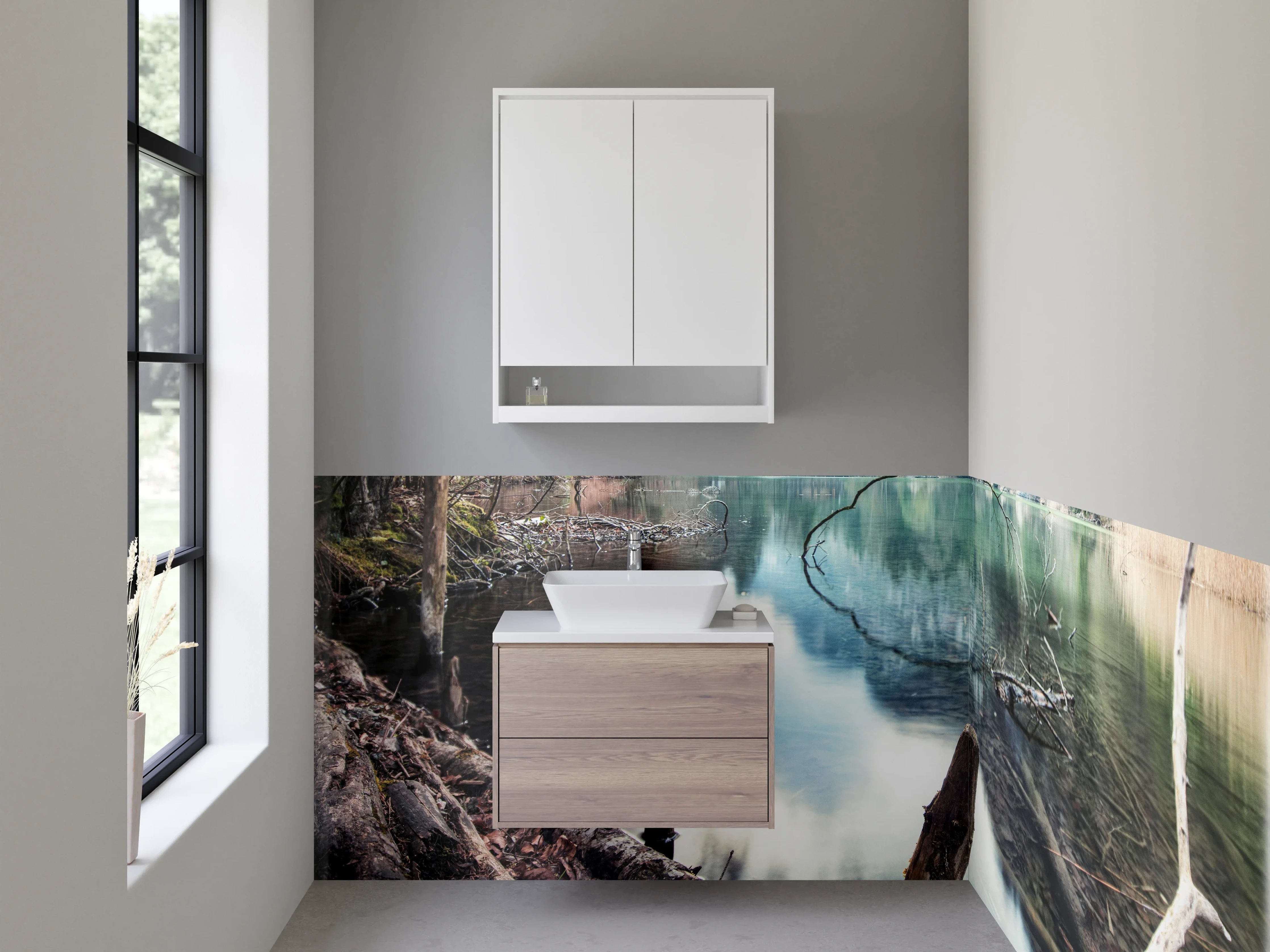 Waschbecken-Rückwand - Naturidyll im Seengebiet