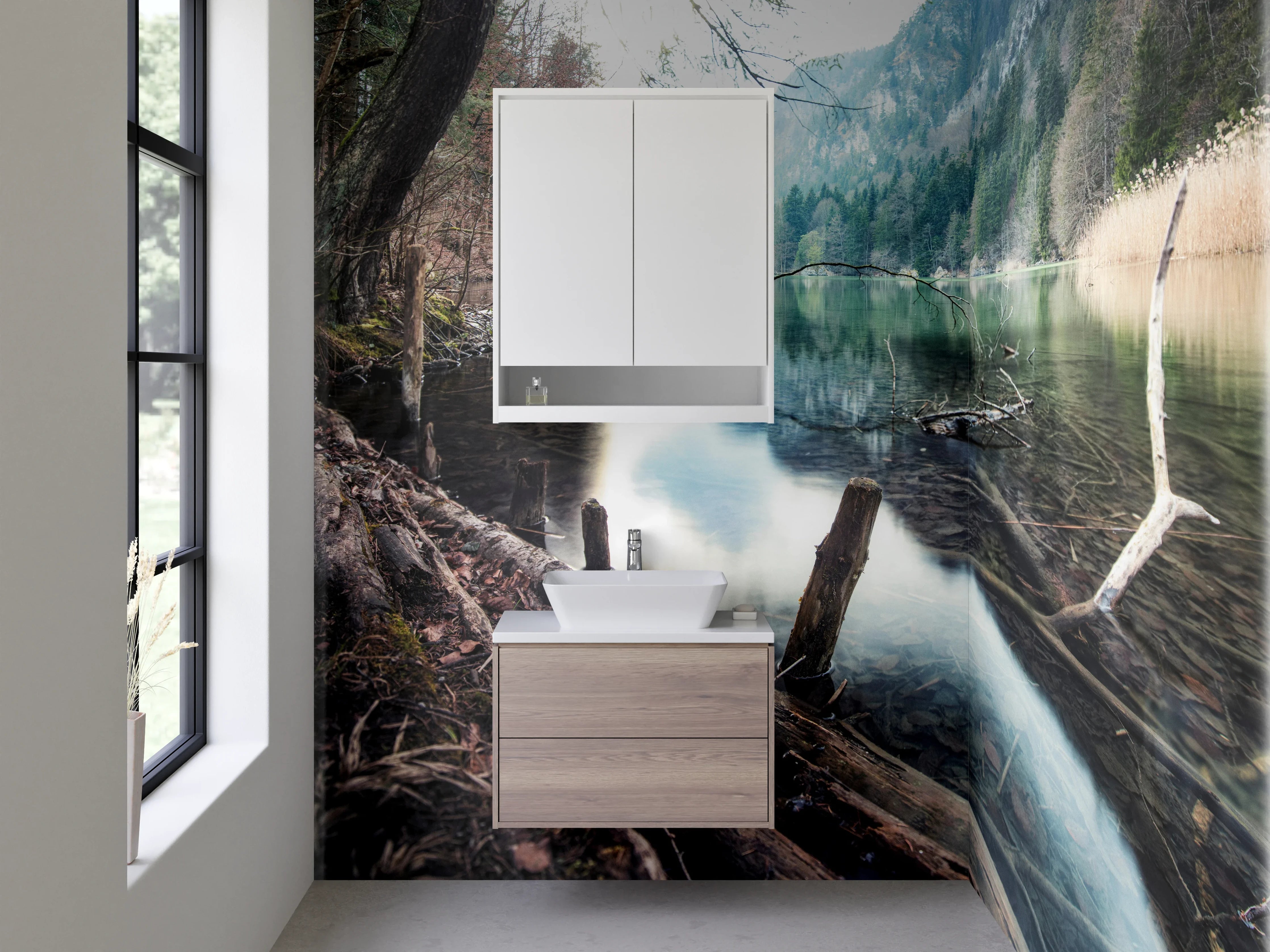 Waschbecken-Rückwand - Naturidyll im Seengebiet