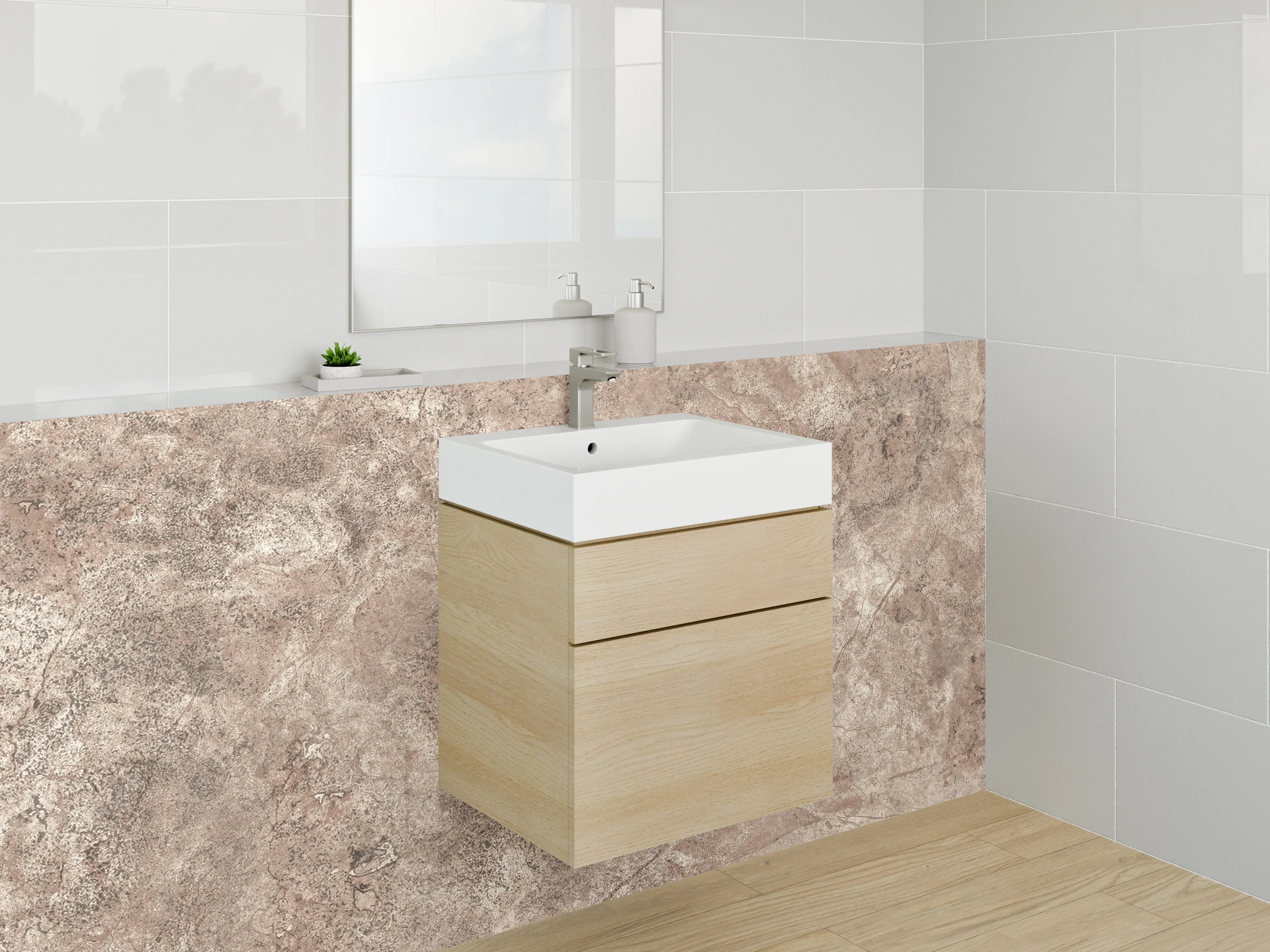 Waschbecken-Rückwand - Naturstein Fliesenoptik in Braun