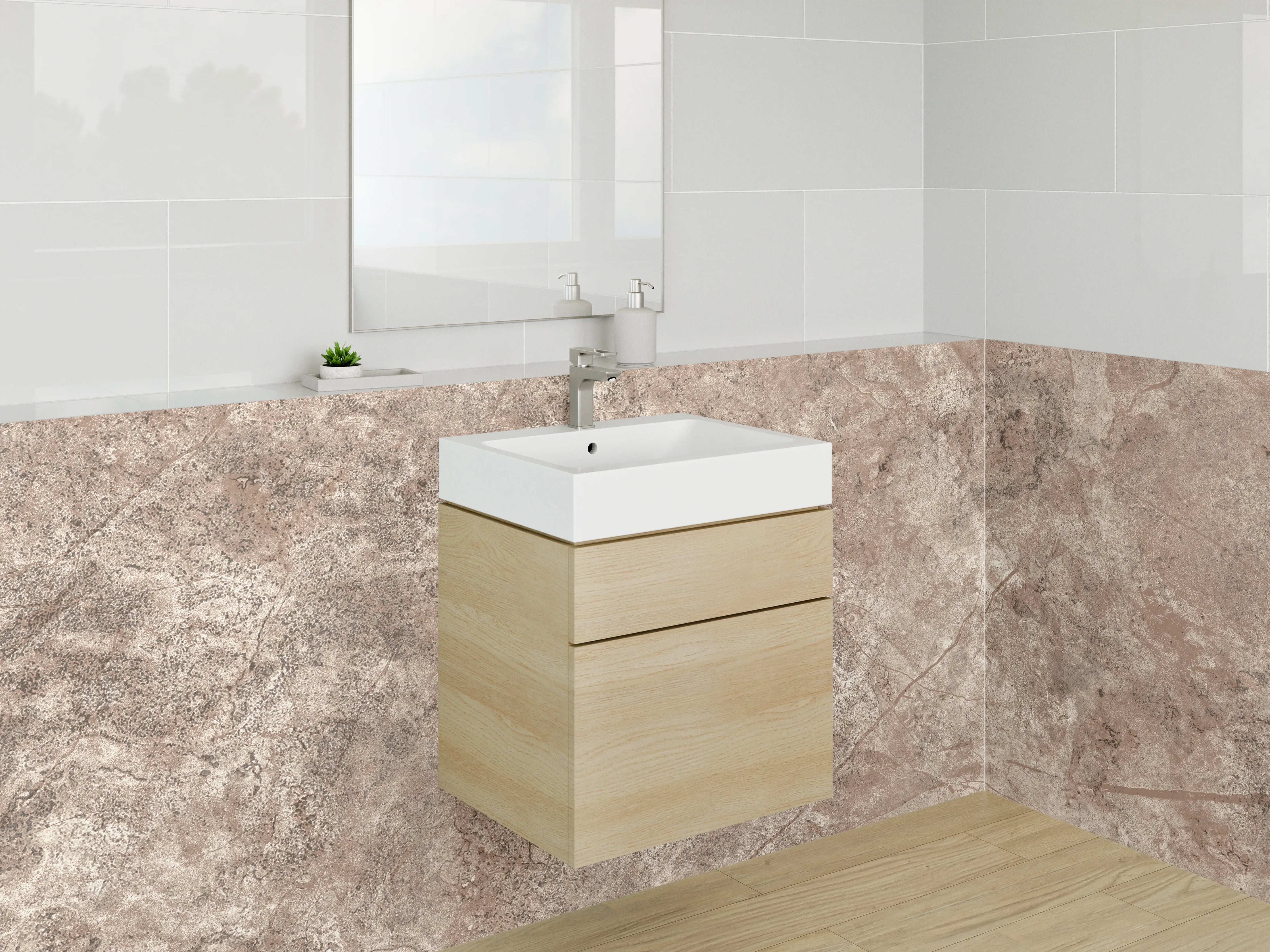 Waschbecken-Rückwand - Naturstein Fliesenoptik in Braun