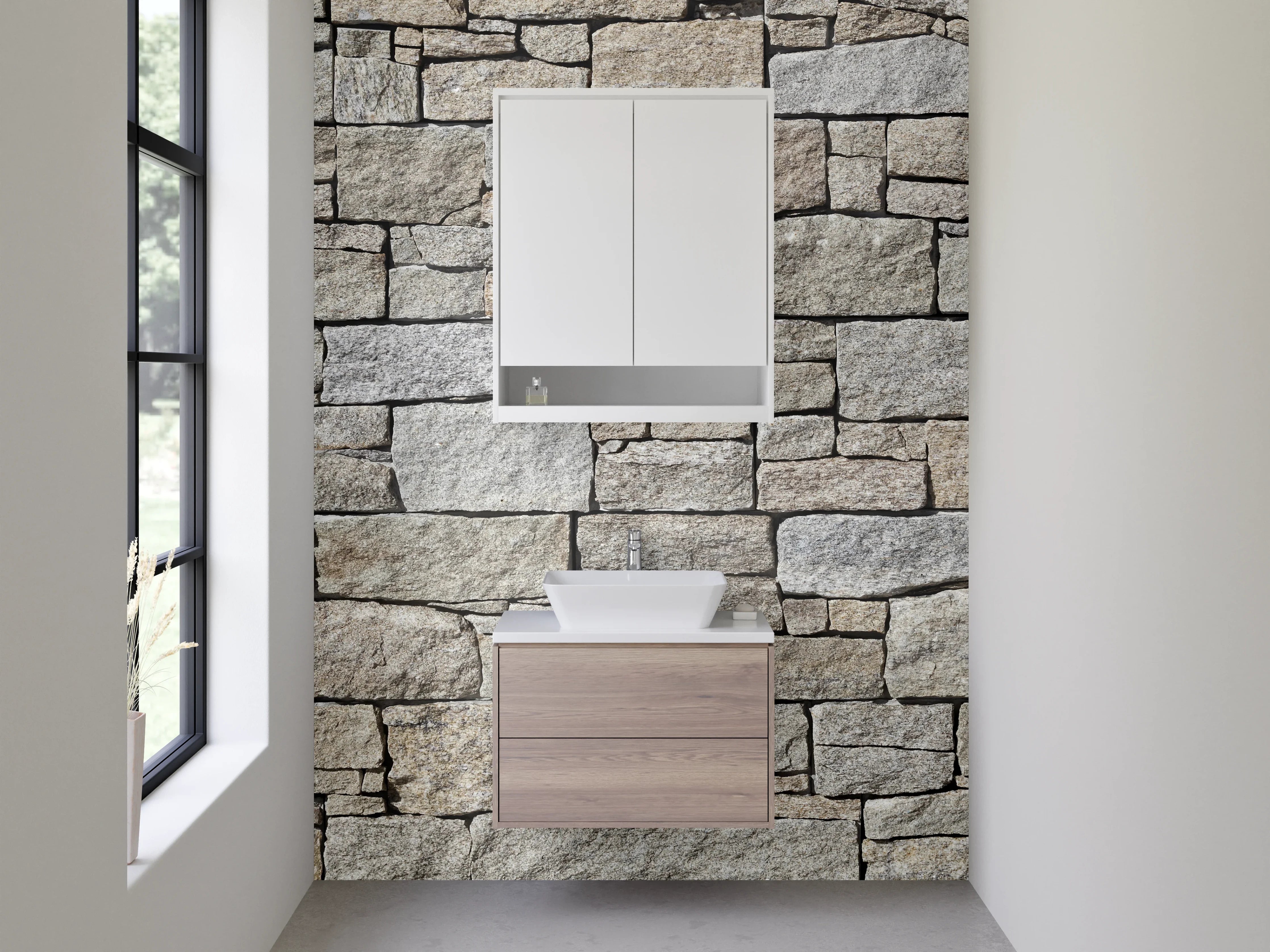 Waschbecken-Rückwand - Naturstein Maueroptik Beige Grau