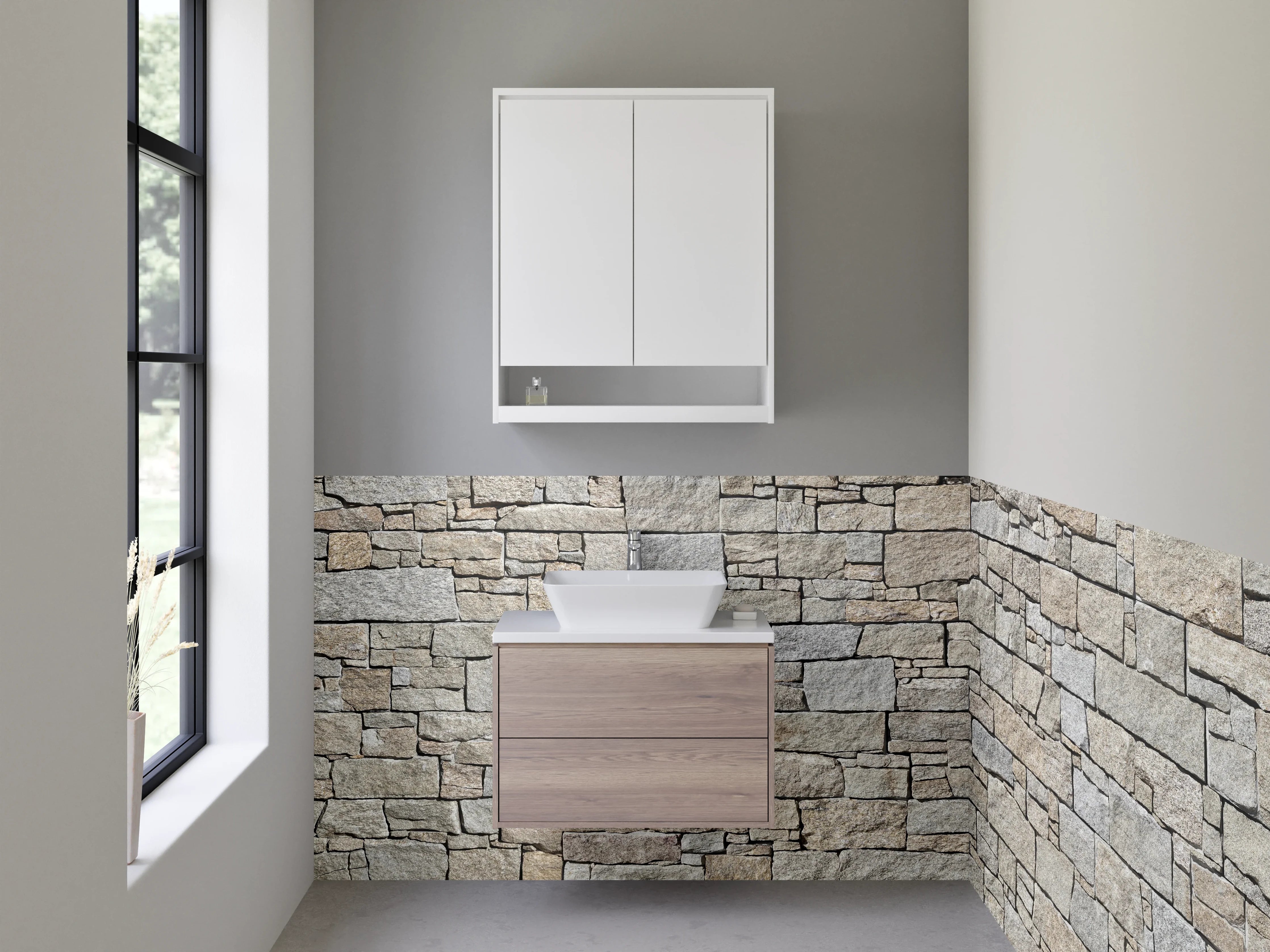 Waschbecken-Rückwand - Naturstein Maueroptik Beige Grau