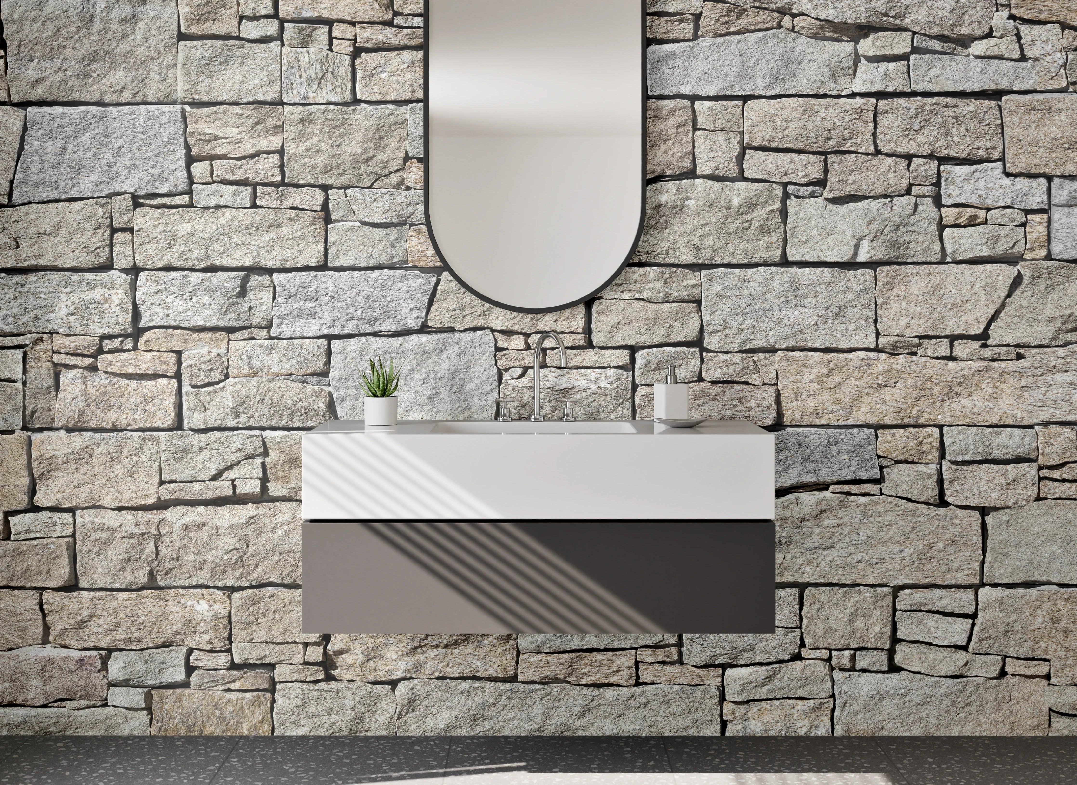 Waschbecken-Rückwand - Naturstein Maueroptik Beige Grau