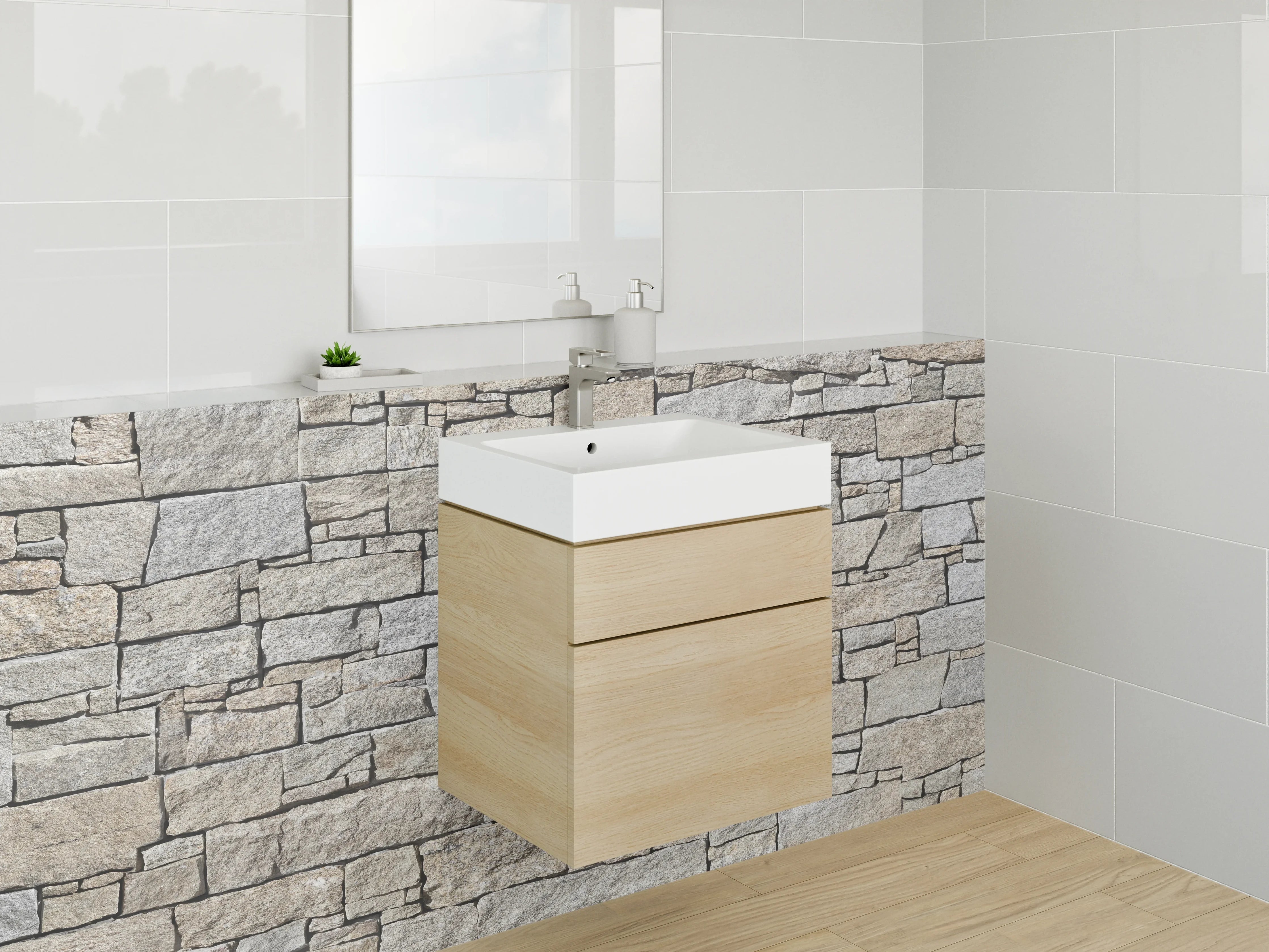 Waschbecken-Rückwand - Naturstein Maueroptik Beige Grau