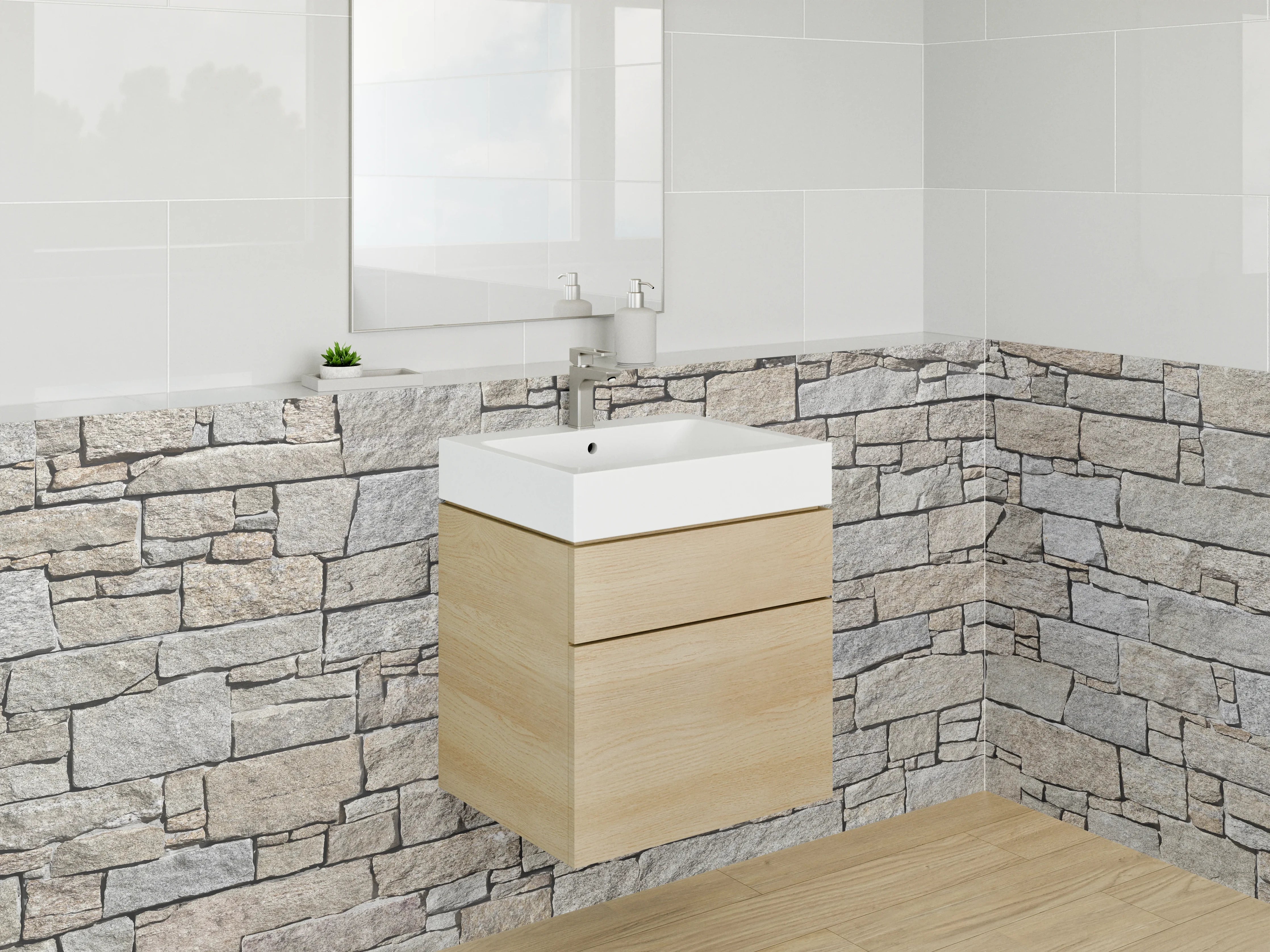 Waschbecken-Rückwand - Naturstein Maueroptik Beige Grau