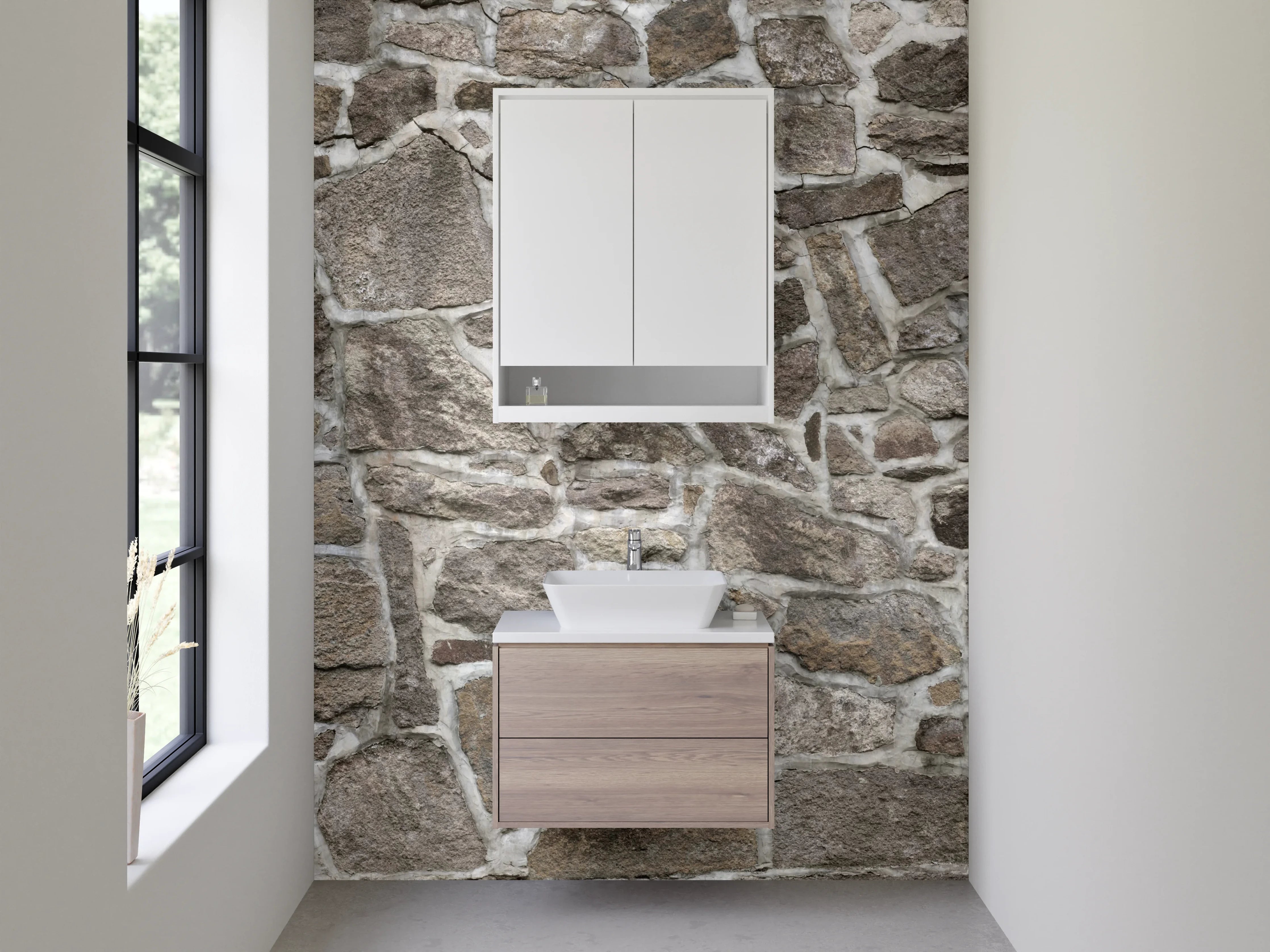 Waschbecken-Rückwand - Naturstein Mosaik Wandmuster Grau Braun