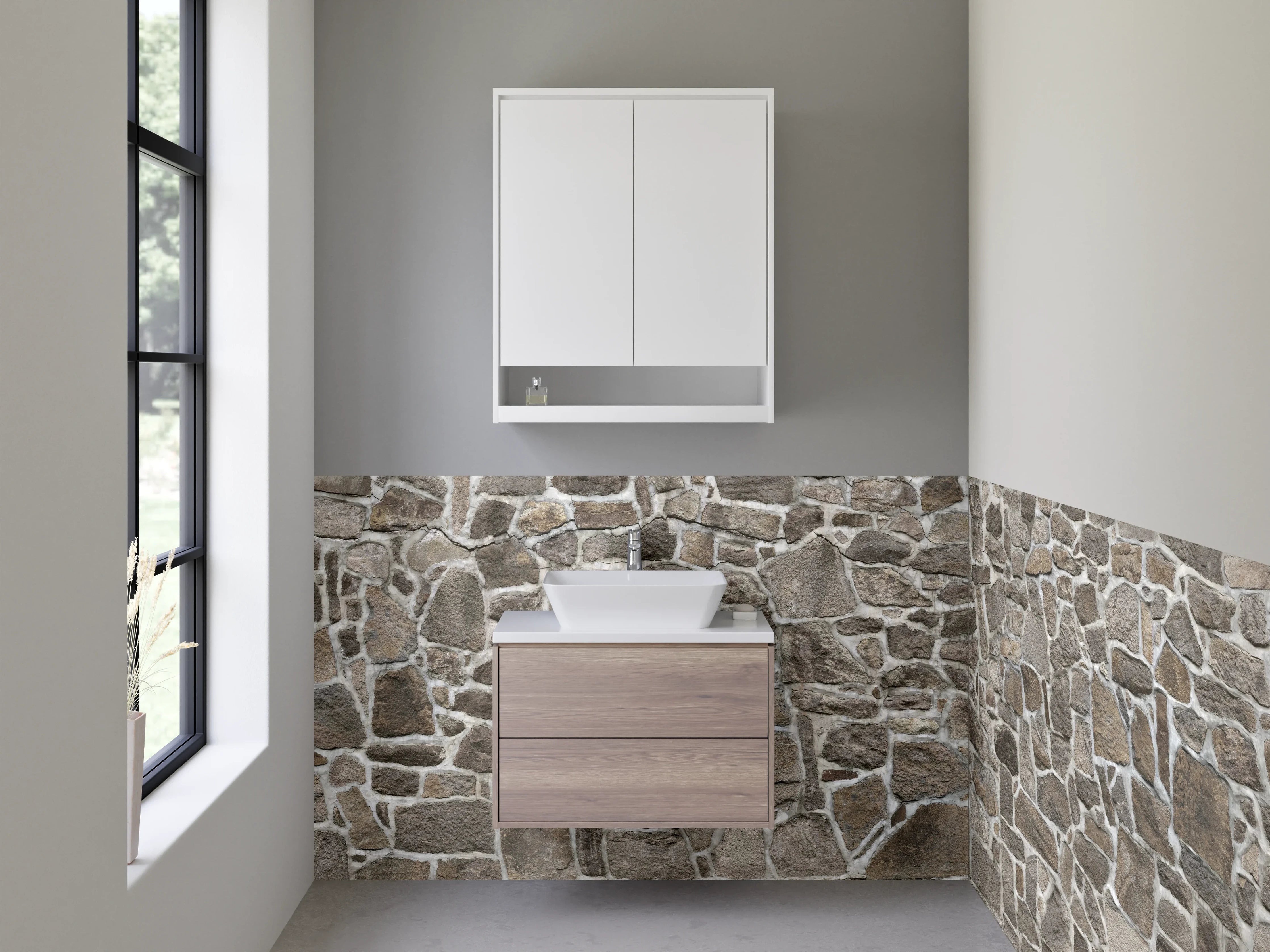 Waschbecken-Rückwand - Naturstein Mosaik Wandmuster Grau Braun