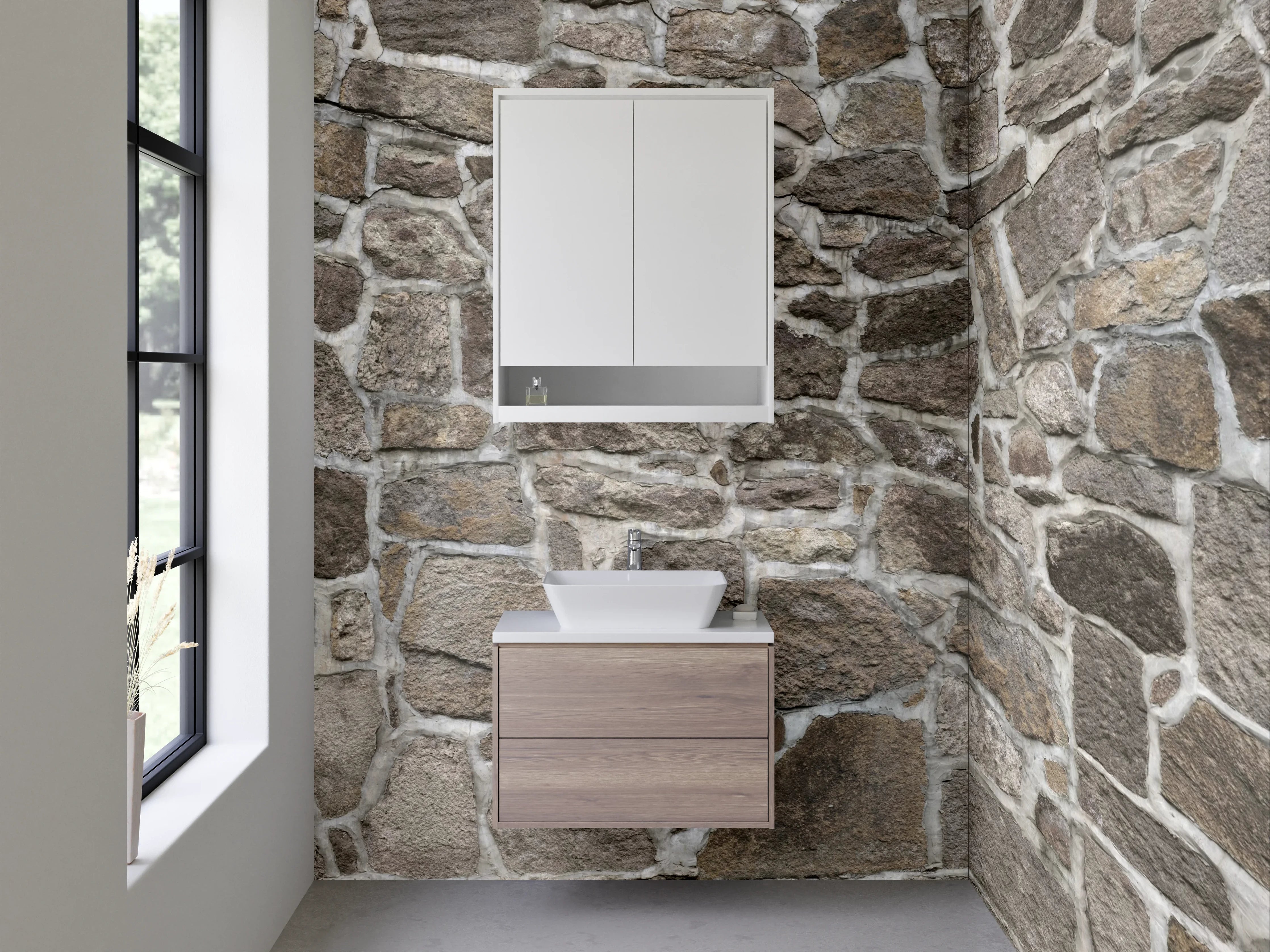 Waschbecken-Rückwand - Naturstein Mosaik Wandmuster Grau Braun