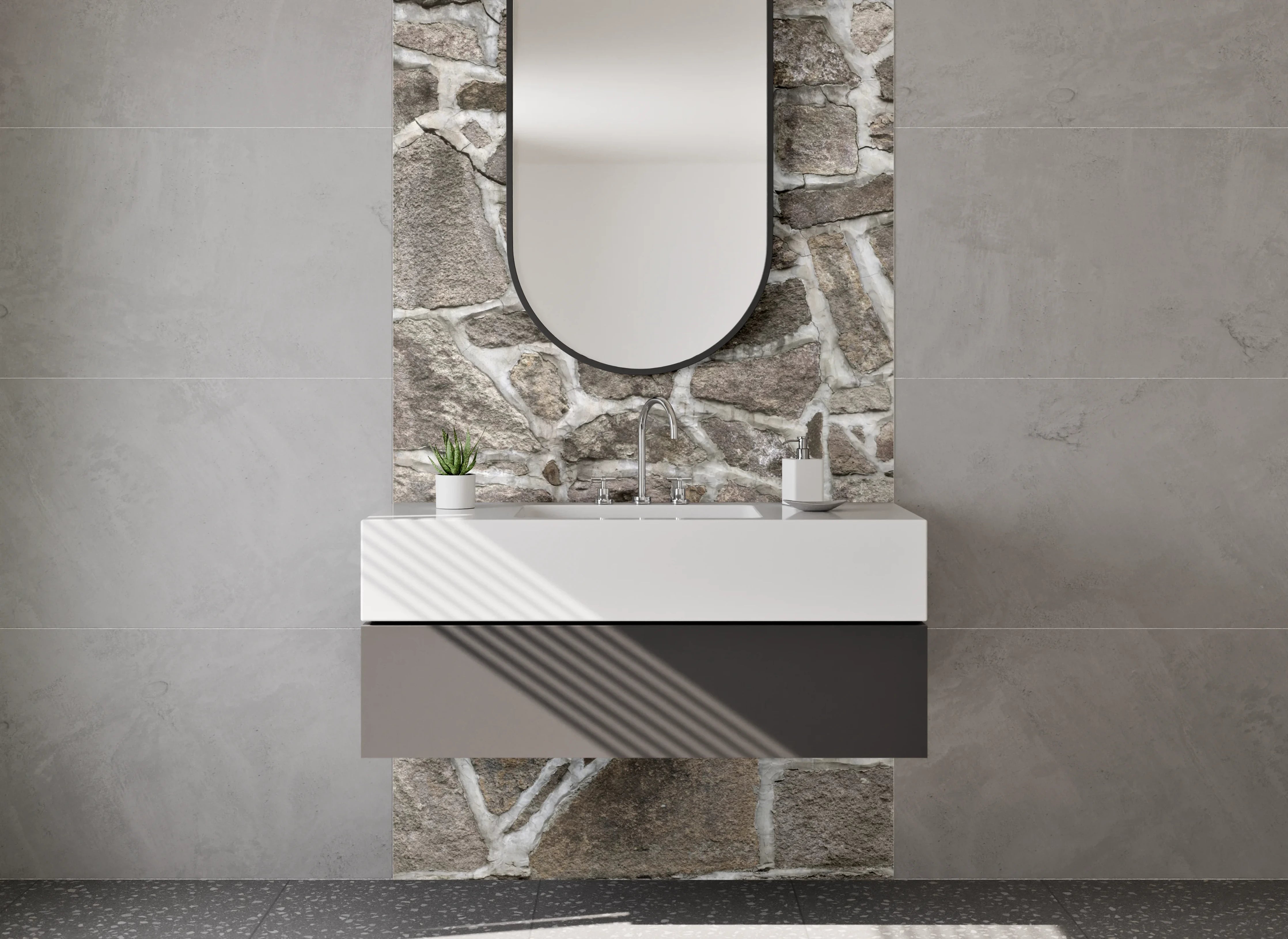 Waschbecken-Rückwand - Naturstein Mosaik Wandmuster Grau Braun