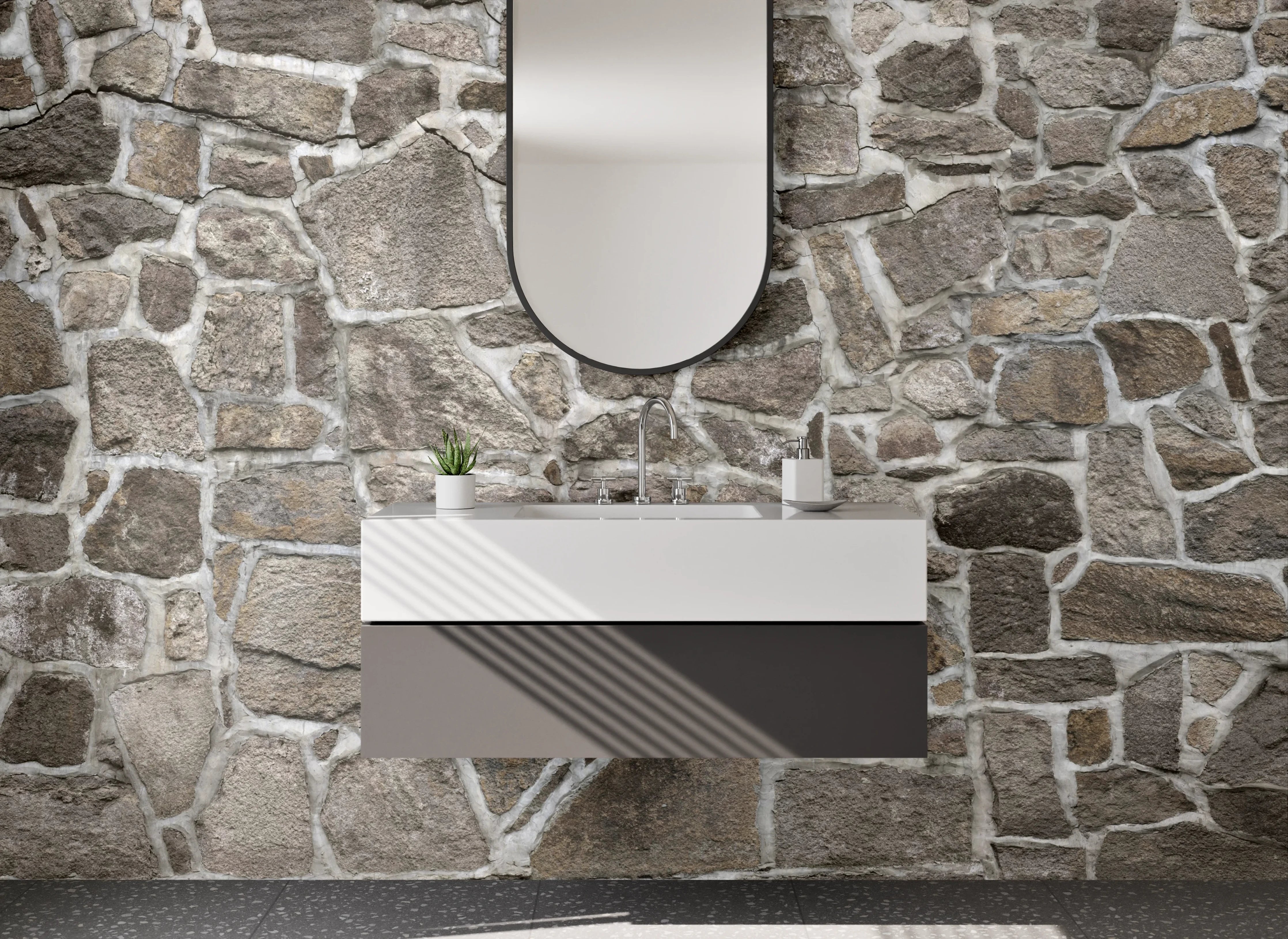 Waschbecken-Rückwand - Naturstein Mosaik Wandmuster Grau Braun