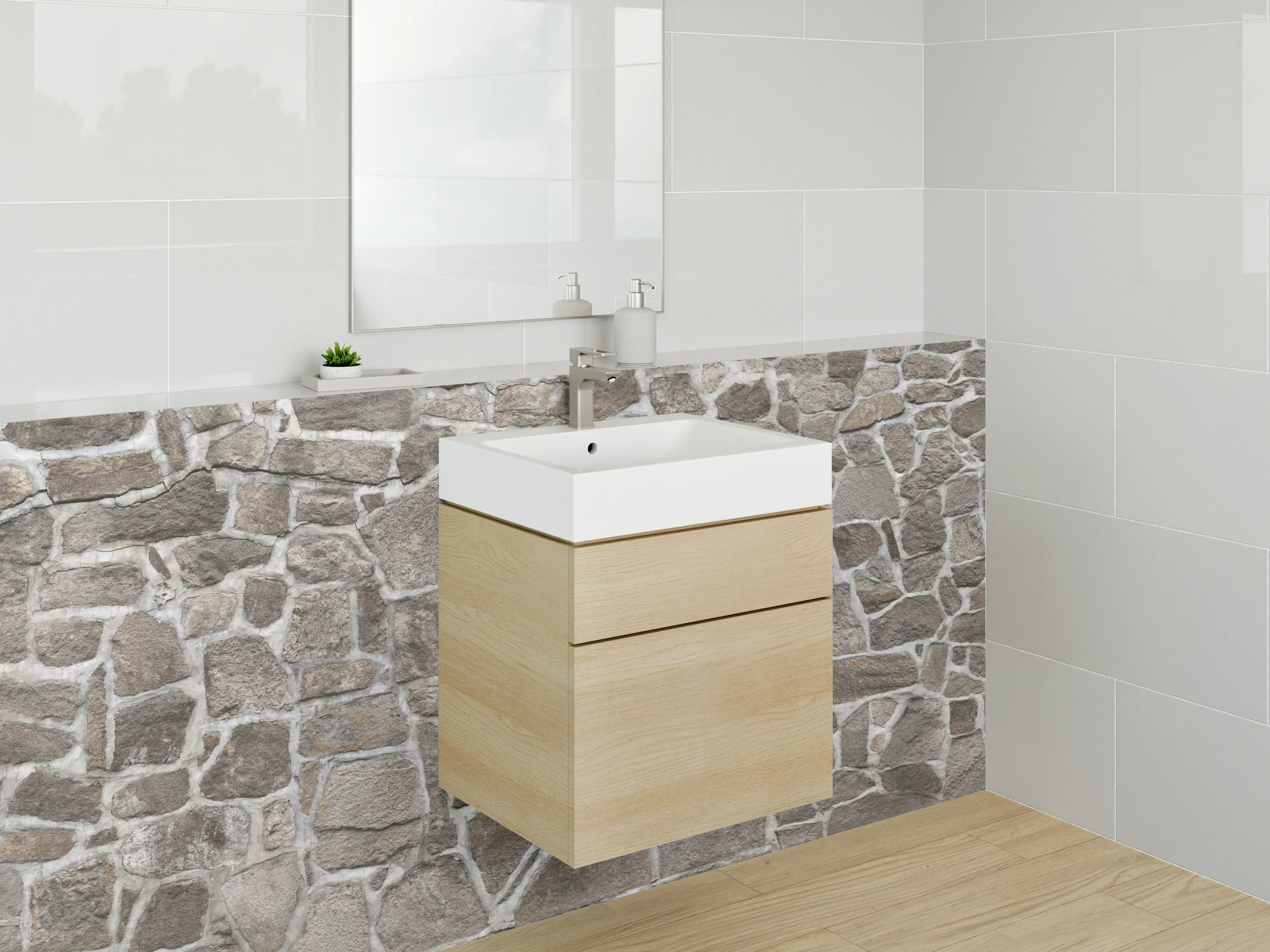 Waschbecken-Rückwand - Naturstein Mosaik Wandmuster Grau Braun