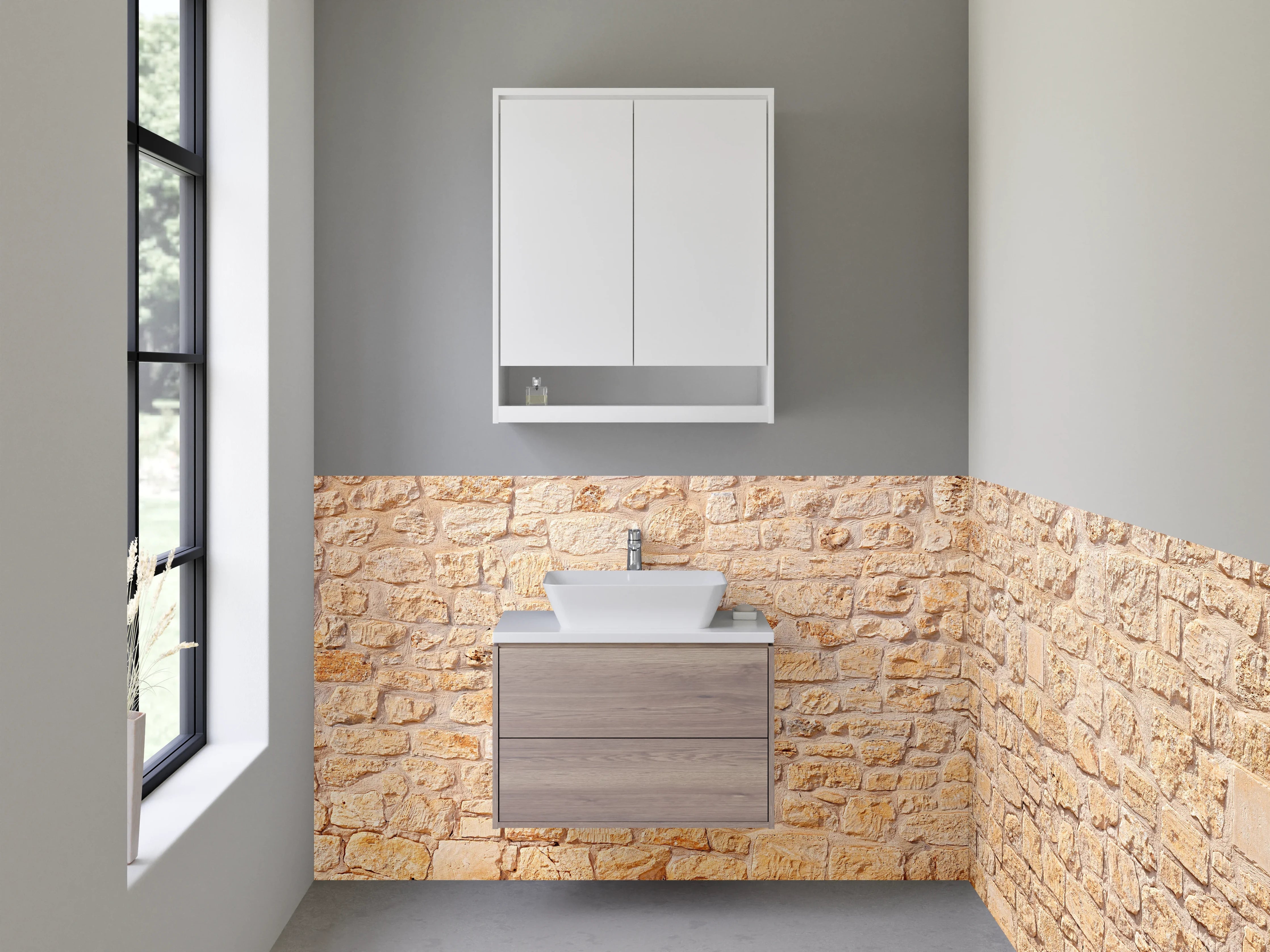 Waschbecken-Rückwand - Naturstein-Optik Beige Steinwand