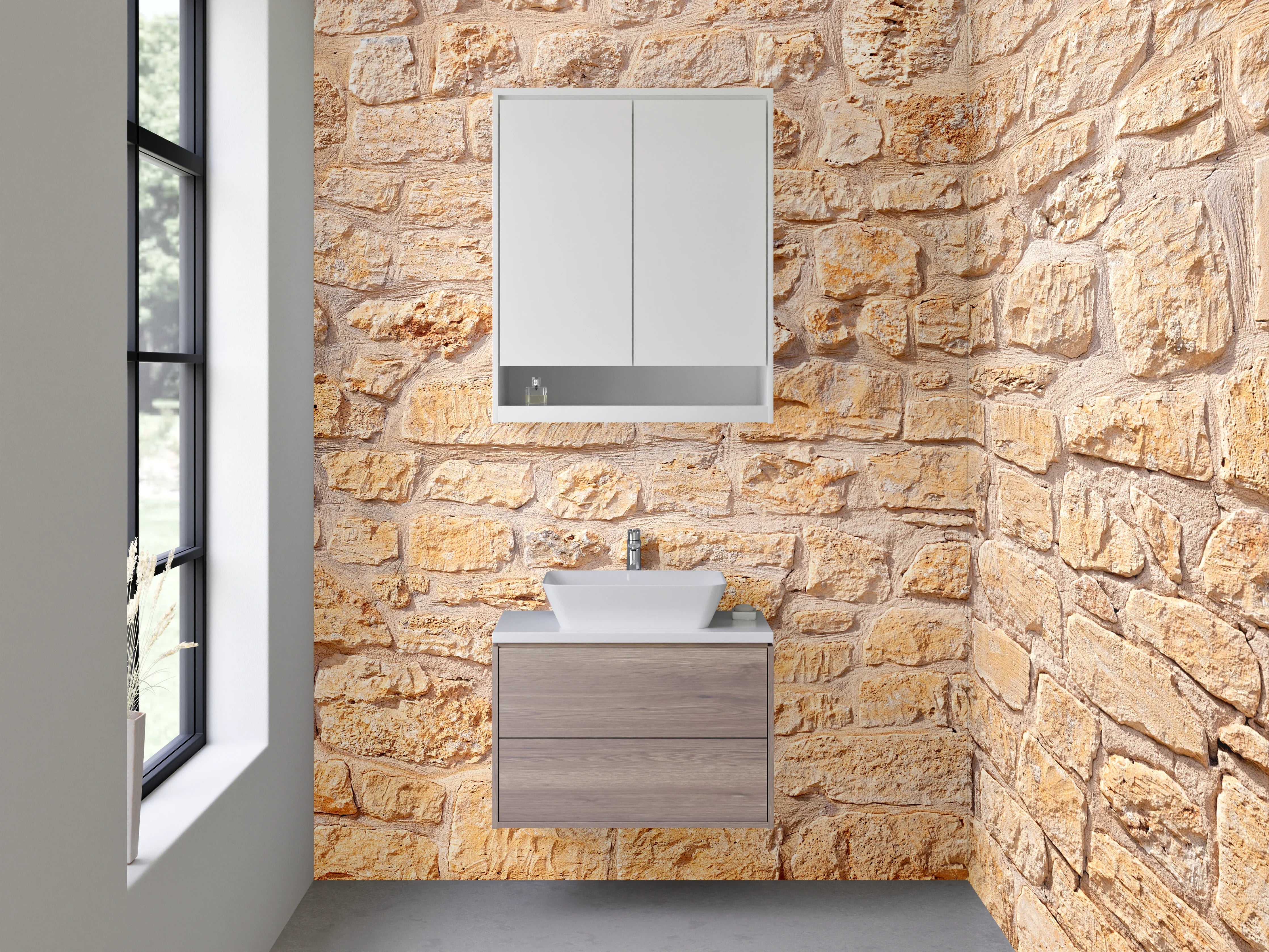 Waschbecken-Rückwand - Naturstein-Optik Beige Steinwand