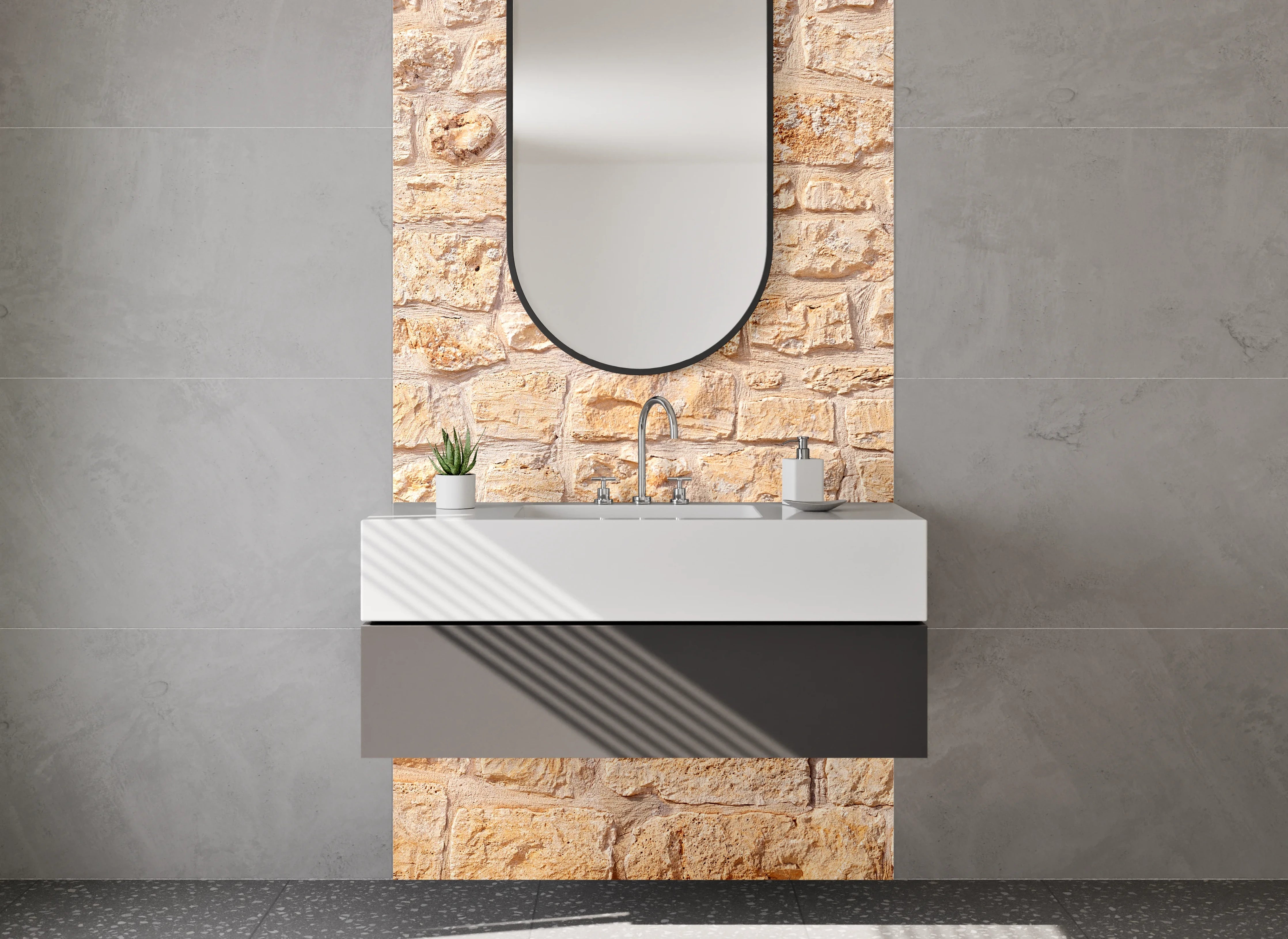 Waschbecken-Rückwand - Naturstein-Optik Beige Steinwand