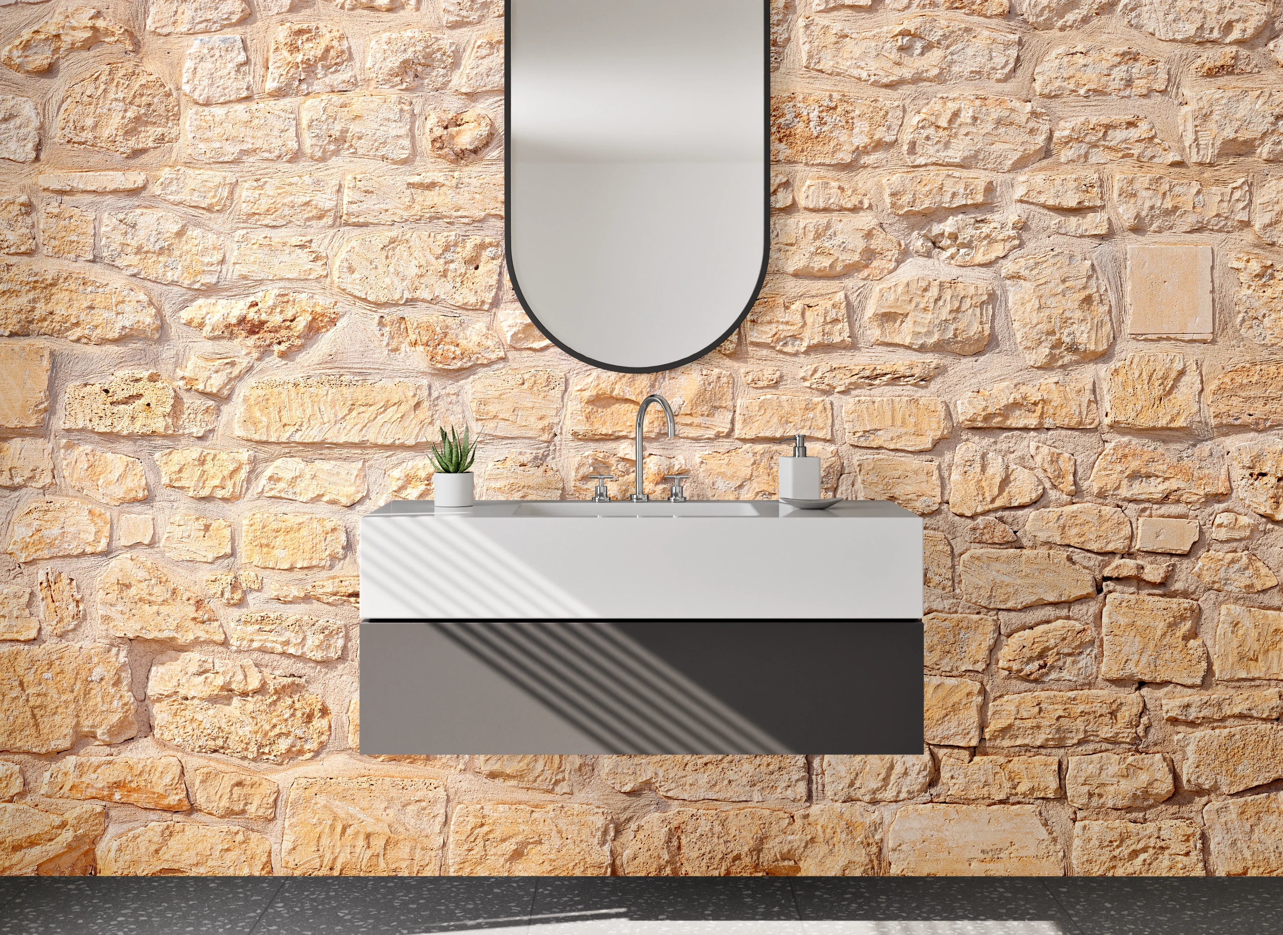 Waschbecken-Rückwand - Naturstein-Optik Beige Steinwand