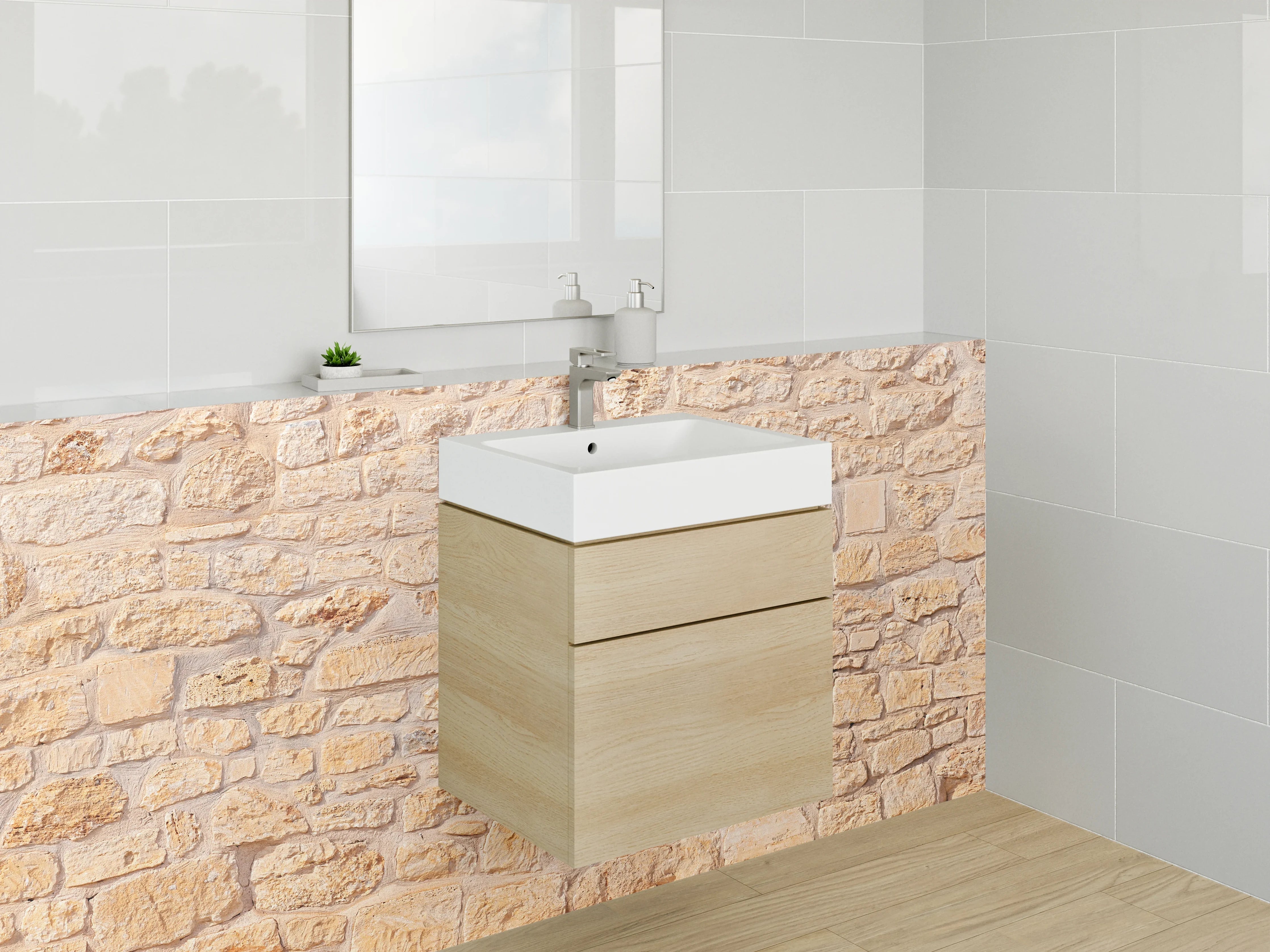Waschbecken-Rückwand - Naturstein-Optik Beige Steinwand