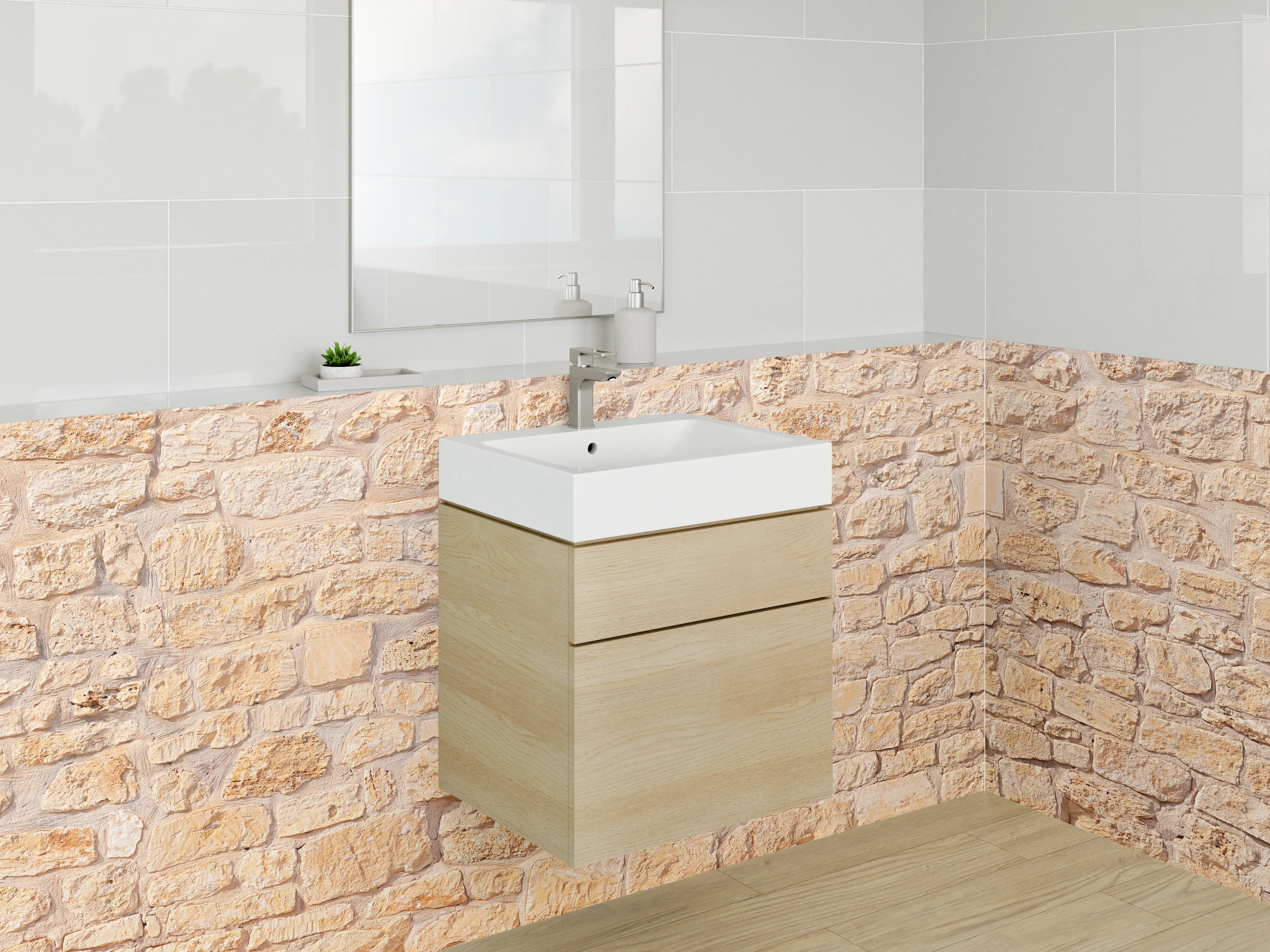 Waschbecken-Rückwand - Naturstein-Optik Beige Steinwand