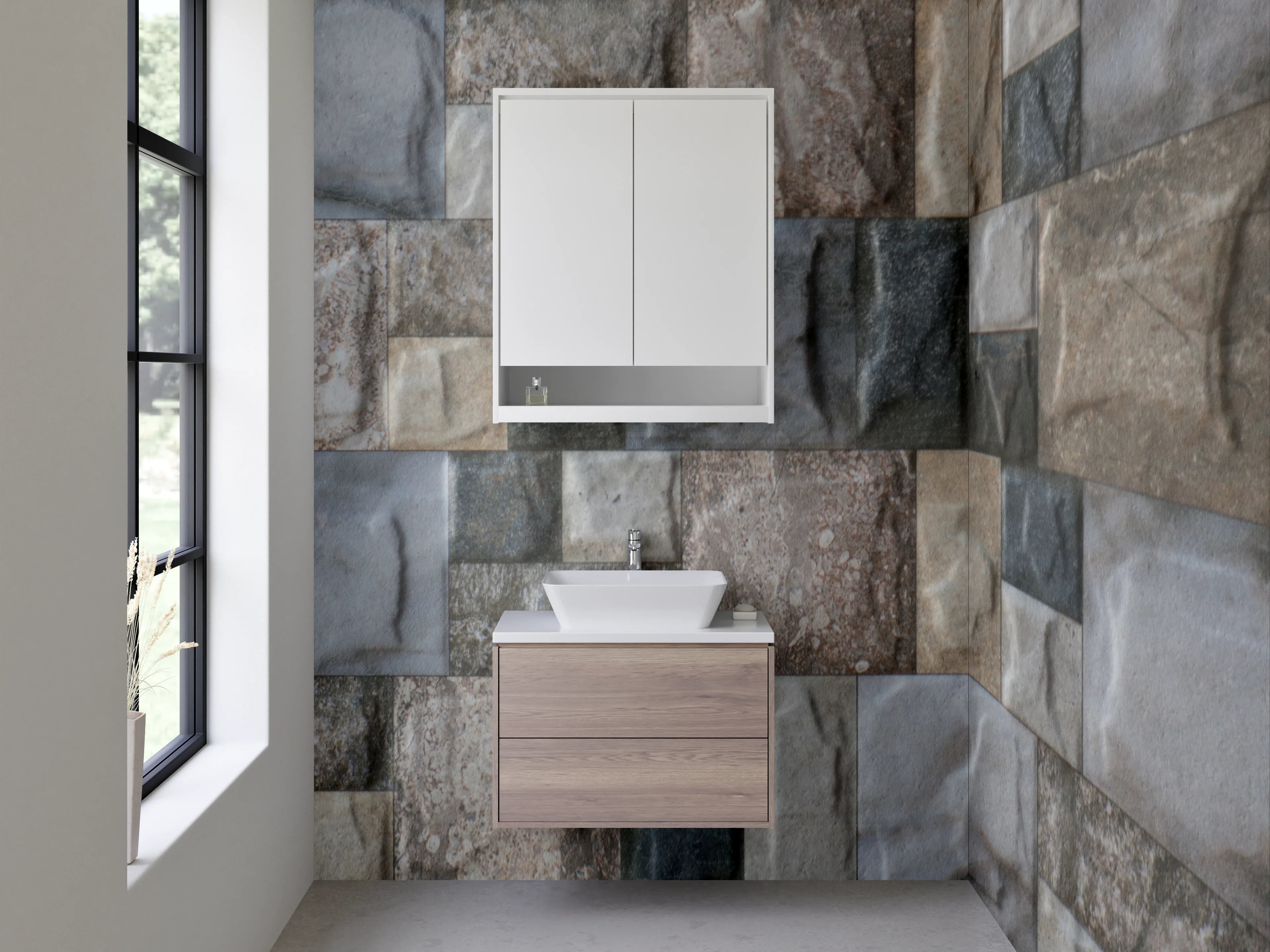 Waschbecken-Rückwand - Naturstein-Optik Fliesen Grau Braun