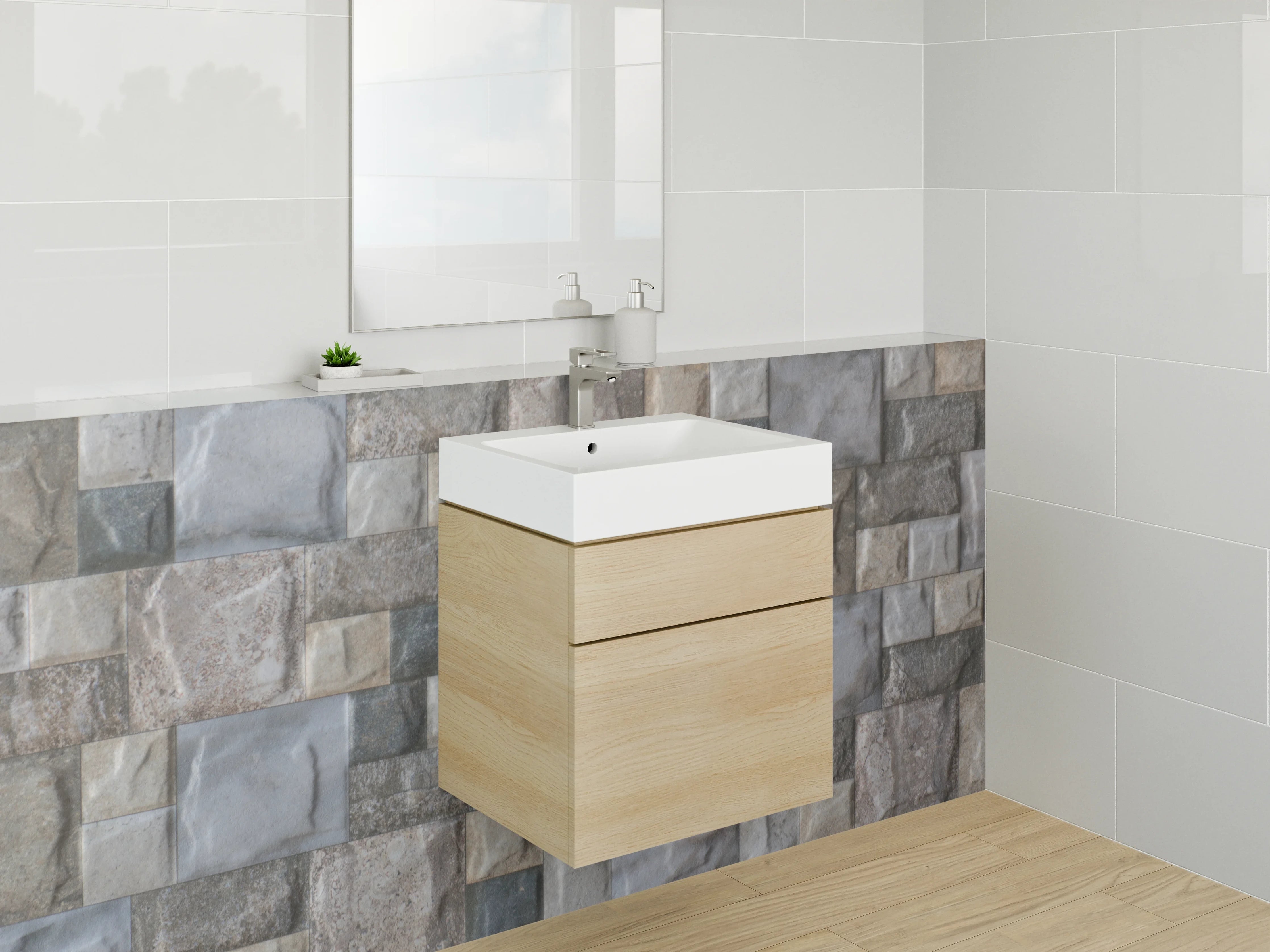 Waschbecken-Rückwand - Naturstein-Optik Fliesen Grau Braun