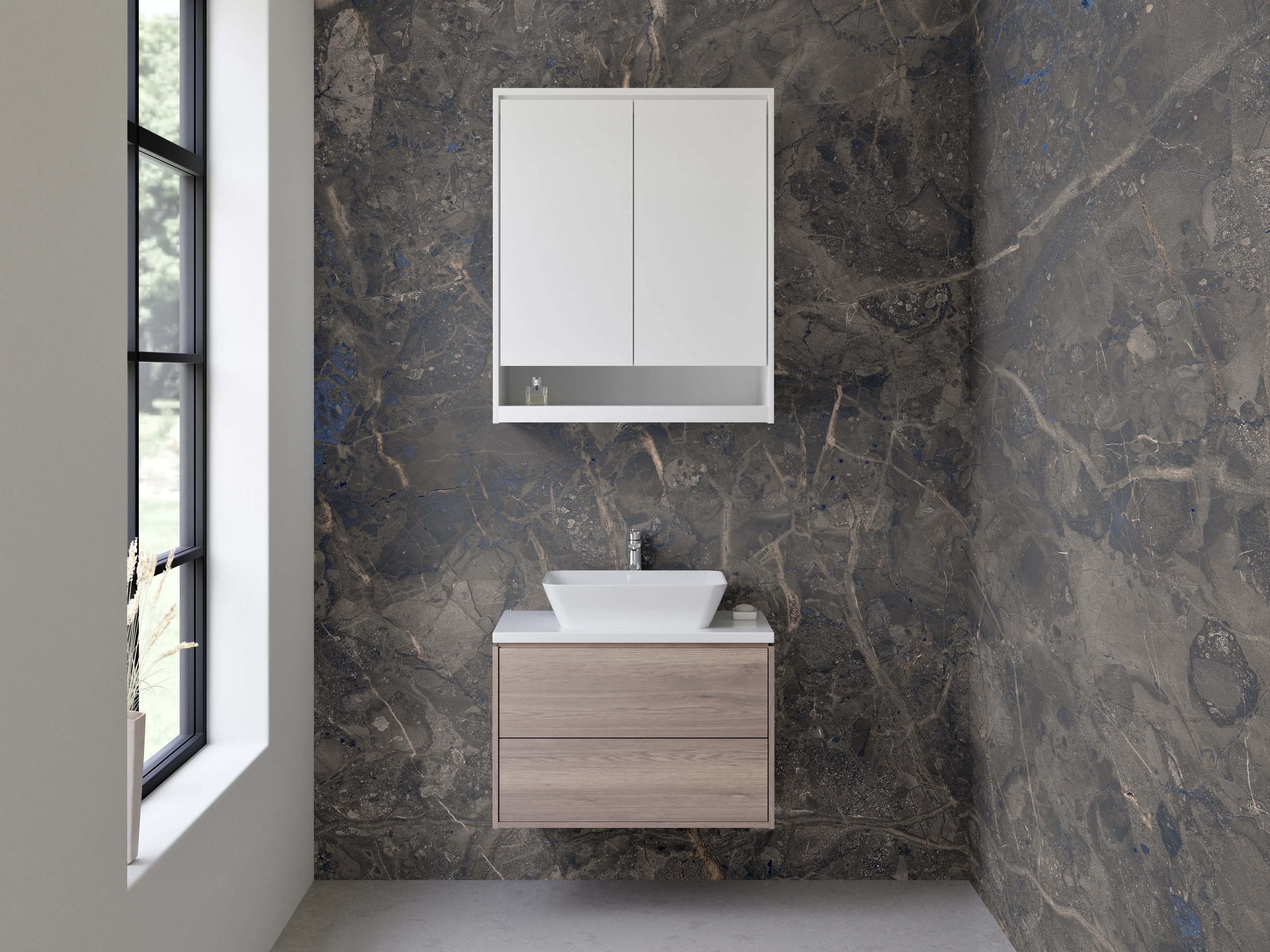 Waschbecken-Rückwand - Naturstein Optik Grau Braun