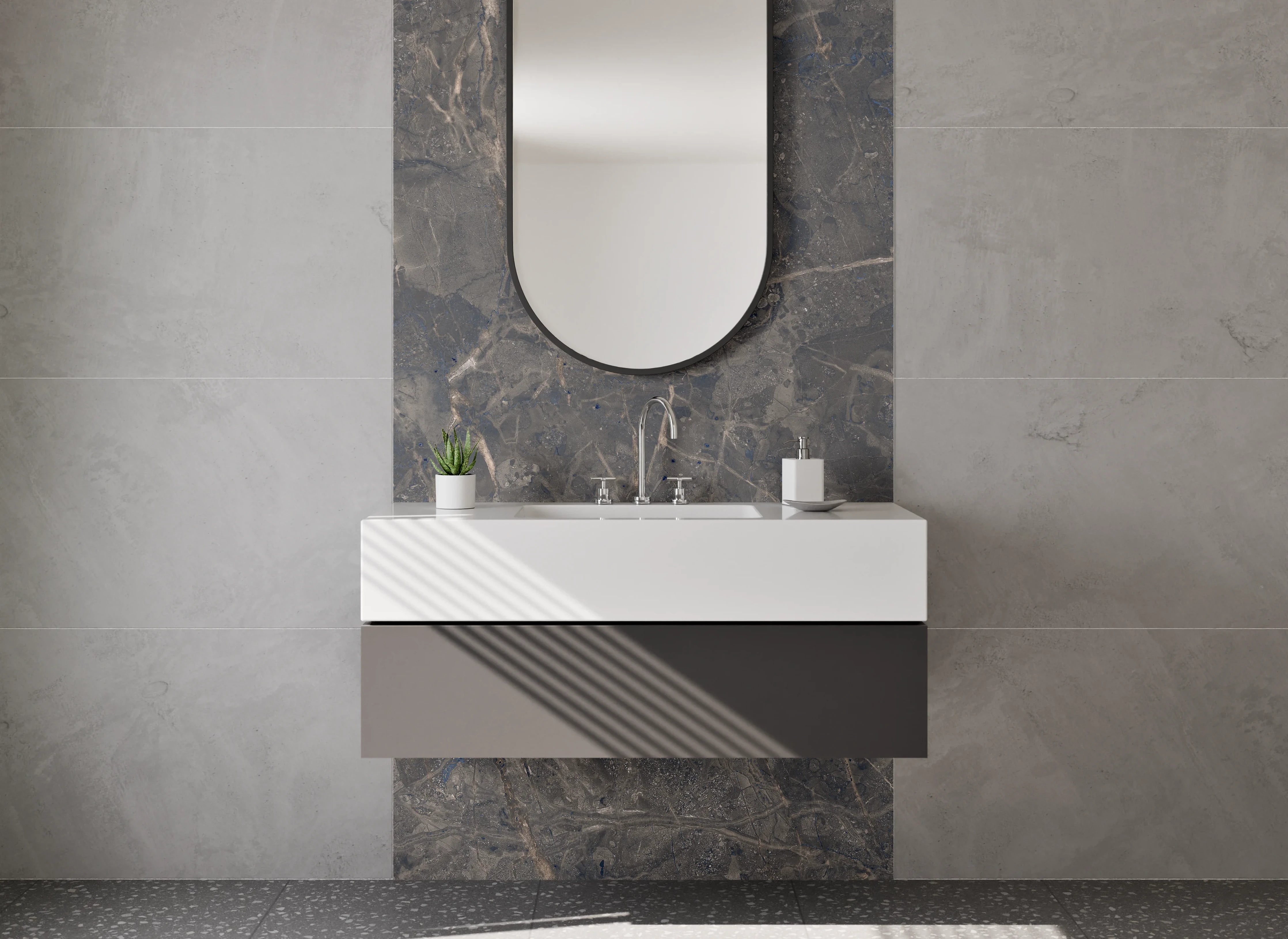Waschbecken-Rückwand - Naturstein Optik Grau Braun