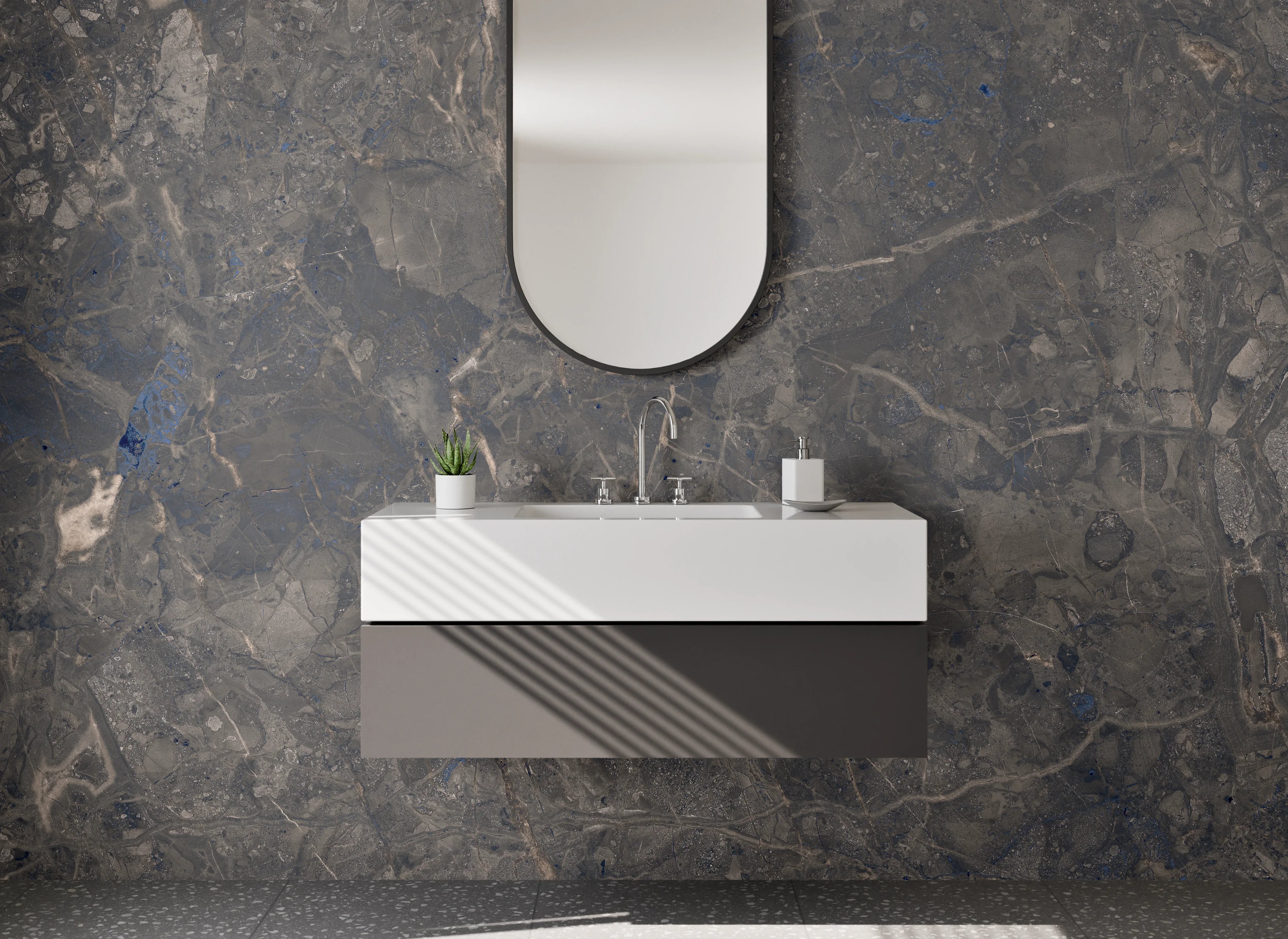Waschbecken-Rückwand - Naturstein Optik Grau Braun