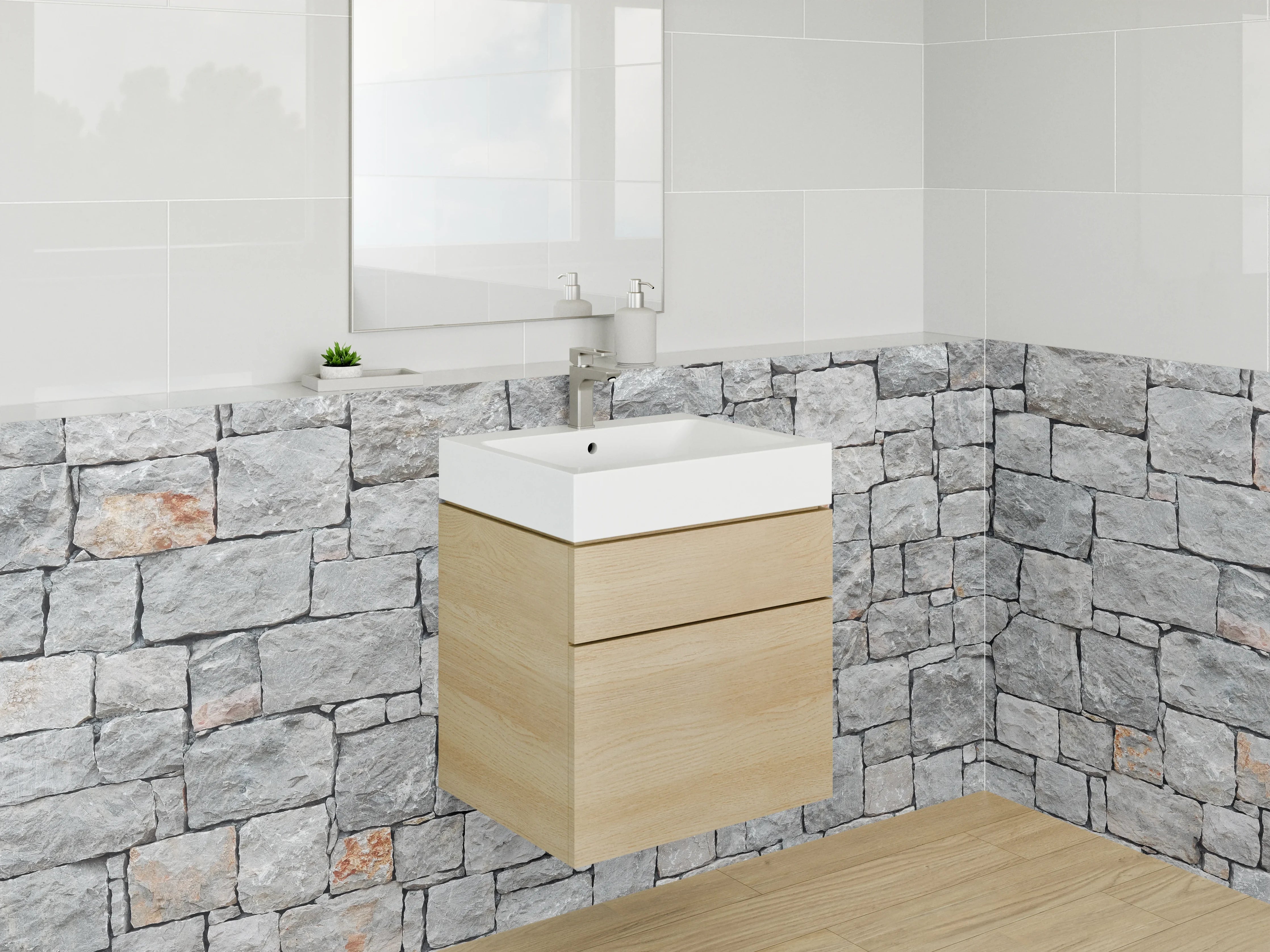 Waschbecken-Rückwand - Naturstein-Optik Steinmauer Grau