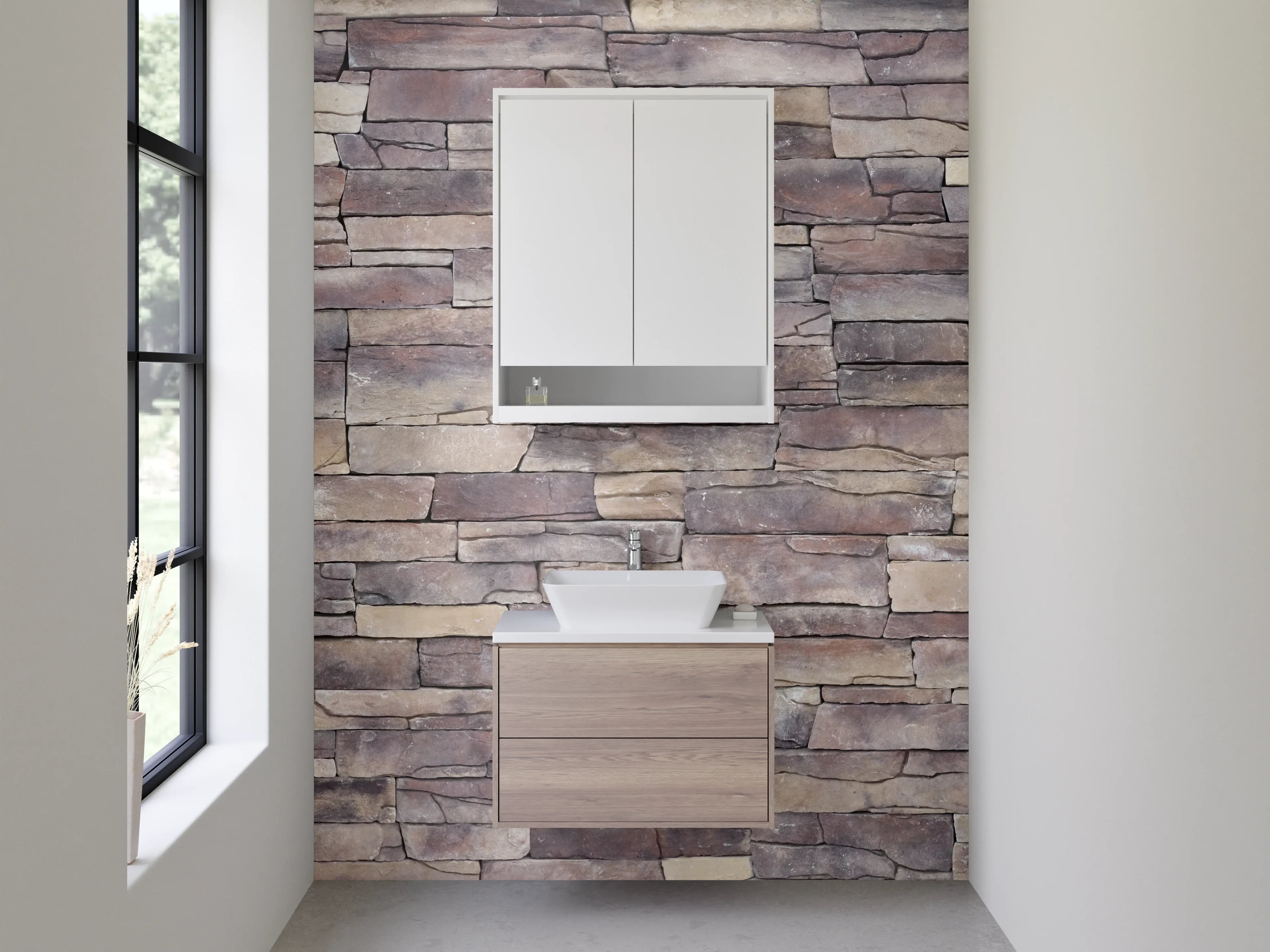 Waschbecken-Rückwand - Naturstein-Optik Wandverkleidung Braun Grau